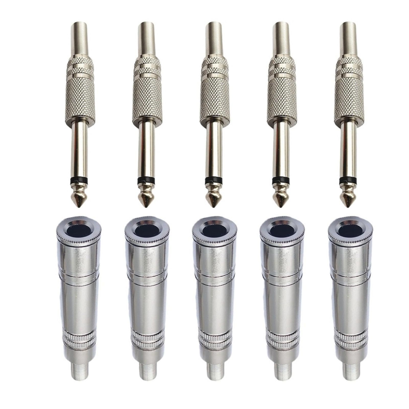 6,35 mm 1/4" Mono Jack złącze męskie i żeńskie, 2-biegunowe metalowe gniazdo TS Plug Socket for Guitar Amplifier Mixer Speaker DIY Cable (męski i żeński)
