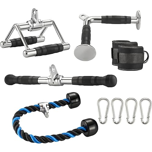 Tintonlife Tricep Pull Down Cable Attachment| LAT Pull Down Attachment,Cable Machine Accessories for Home Gym|5 Pcs Set -Double D Handle+V-Shaped Bar+ Tricep Rope+ Rotating Straight Bar+Ankle Strap