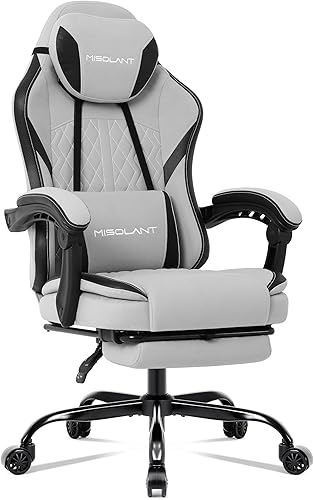 Misolant Silla de videojuegos, silla de tela con reposapiés para adultos, silla ergonómica de juego de computadora con respaldo alto con