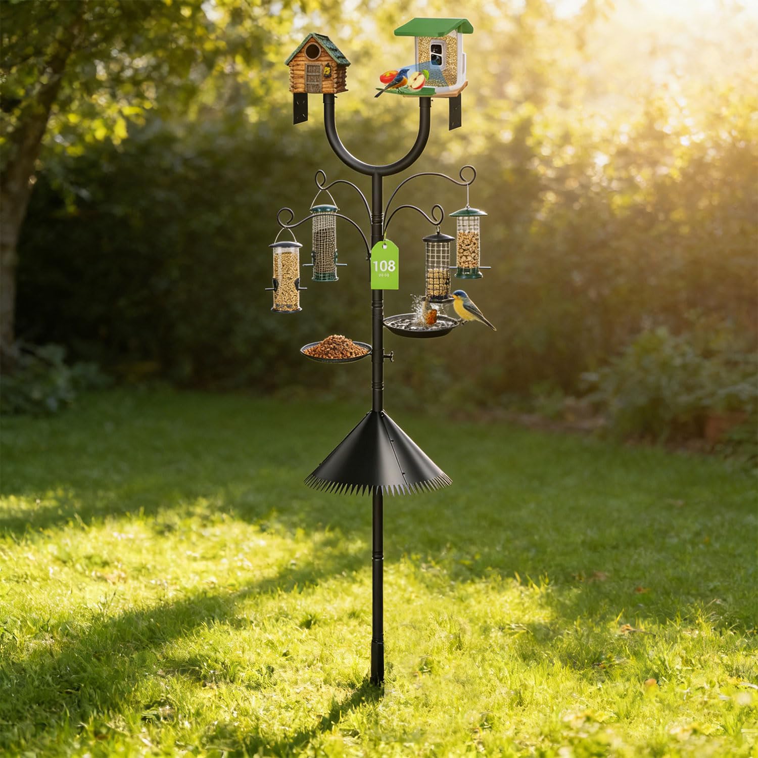 Mangeoire à oiseaux de forme incurvée modifiable avec barrière pour animaux sauvages et construction en métal robuste anti-écureuil
