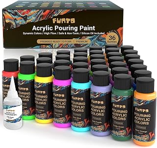 Acrylic Pouring Paint, Set of 36, 2oz Bottles, with Silicone Oil, Assorted Colors, High Flow Liquid Acrylic Paint, Pre-Mixed, Art Supplies for Pouring on Canvas, Glass, Wood, Tile, Rocks