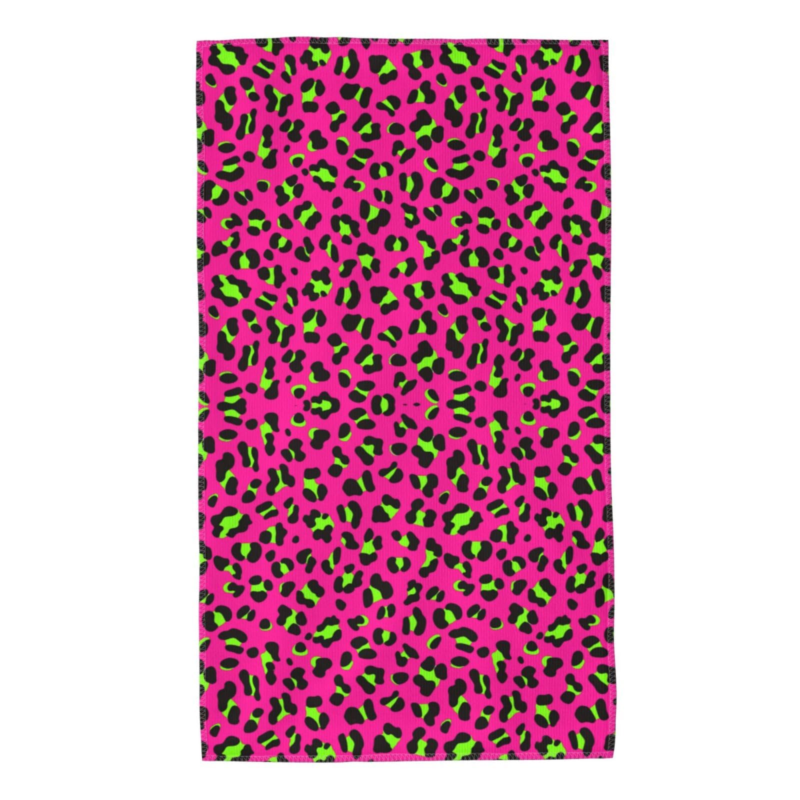 Anceky 80s Neon Pink Fuchsia Lime Green Leopard Towels Absorbent Quick Drying Hand Towels for Face Hair Bath 27.5x16in