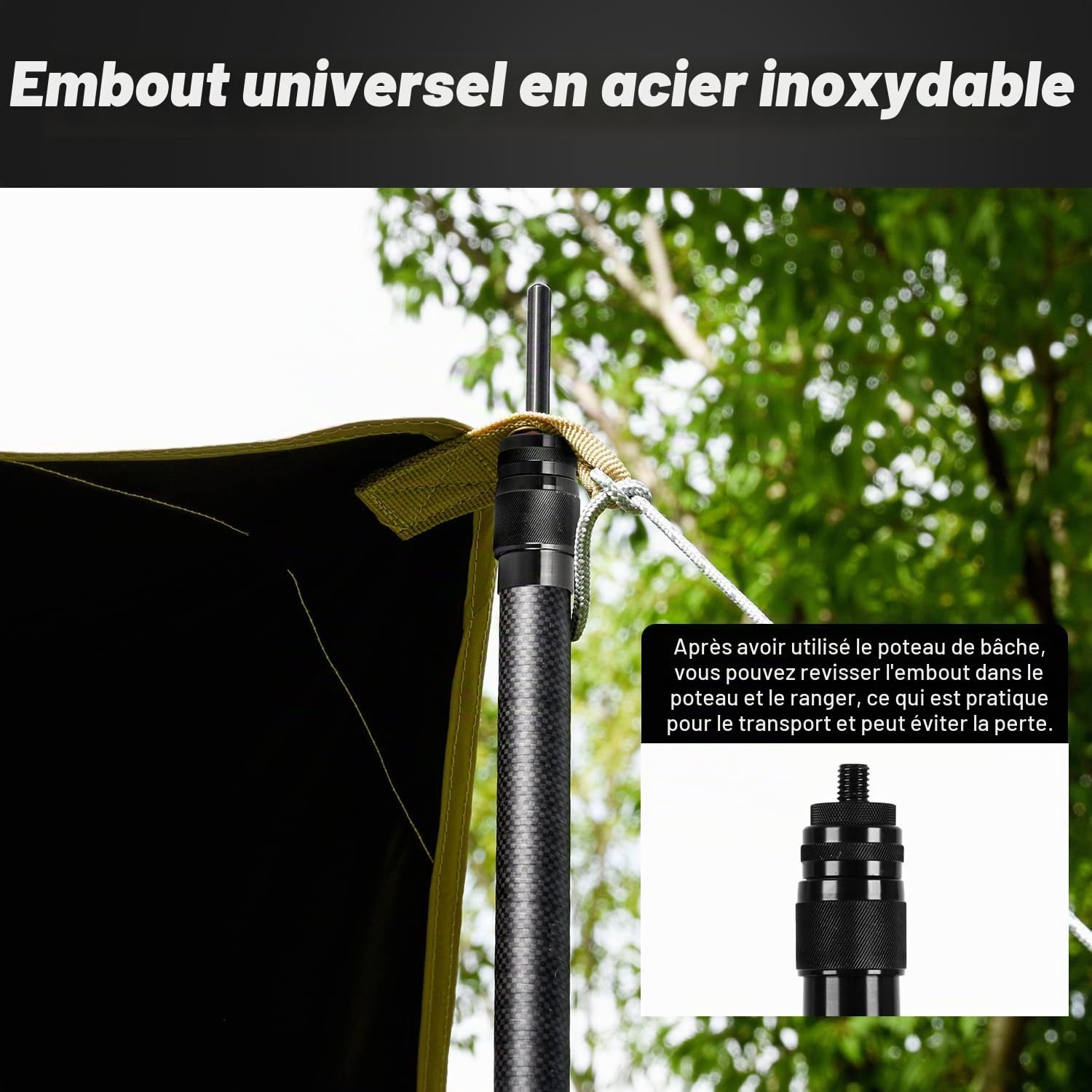 Lot de 2 Poteaux De Tente Télescopiques En Fibre De Carbone - 1.7m/2.1m/2.4m/2.7m/3m - Réglables - En Fibre De Carbone - Ultra Légers Et Ultra Solides - Pour Le Camping Tente, Taps ou voile d'ombrage