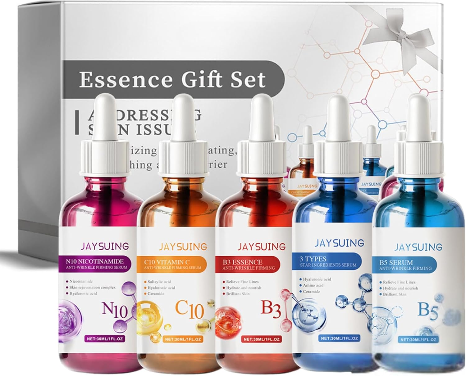 Face Serum Set – Beauty Gift Set for Her, Skin Care Gift Set, Facial Serum Set, 5-in-1 Face Care Set for Women with N10 Nicotinamide, C10 Vitamin C, B3, B5, and 3-in-1 Serums (30ml Each)