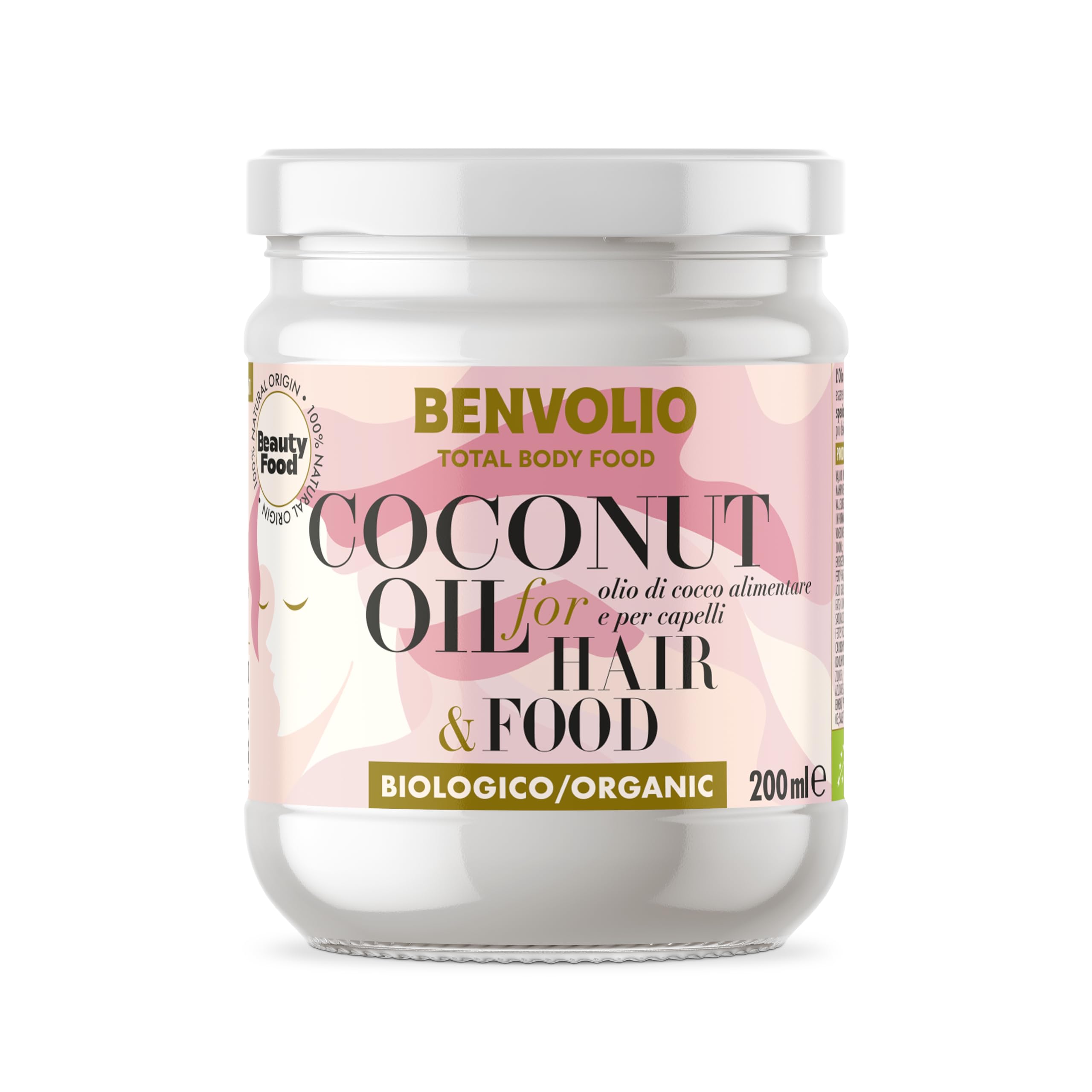 BENVOLIO - Aceite de Coco Para el Cabello Orgánico Bio Total Body Food | 200ml | Protector Térmico Pelo & Mascarilla Pelo | Fortalece y Hidrata | Para Cabello Rizado y Seco | Coconut Oil Hair