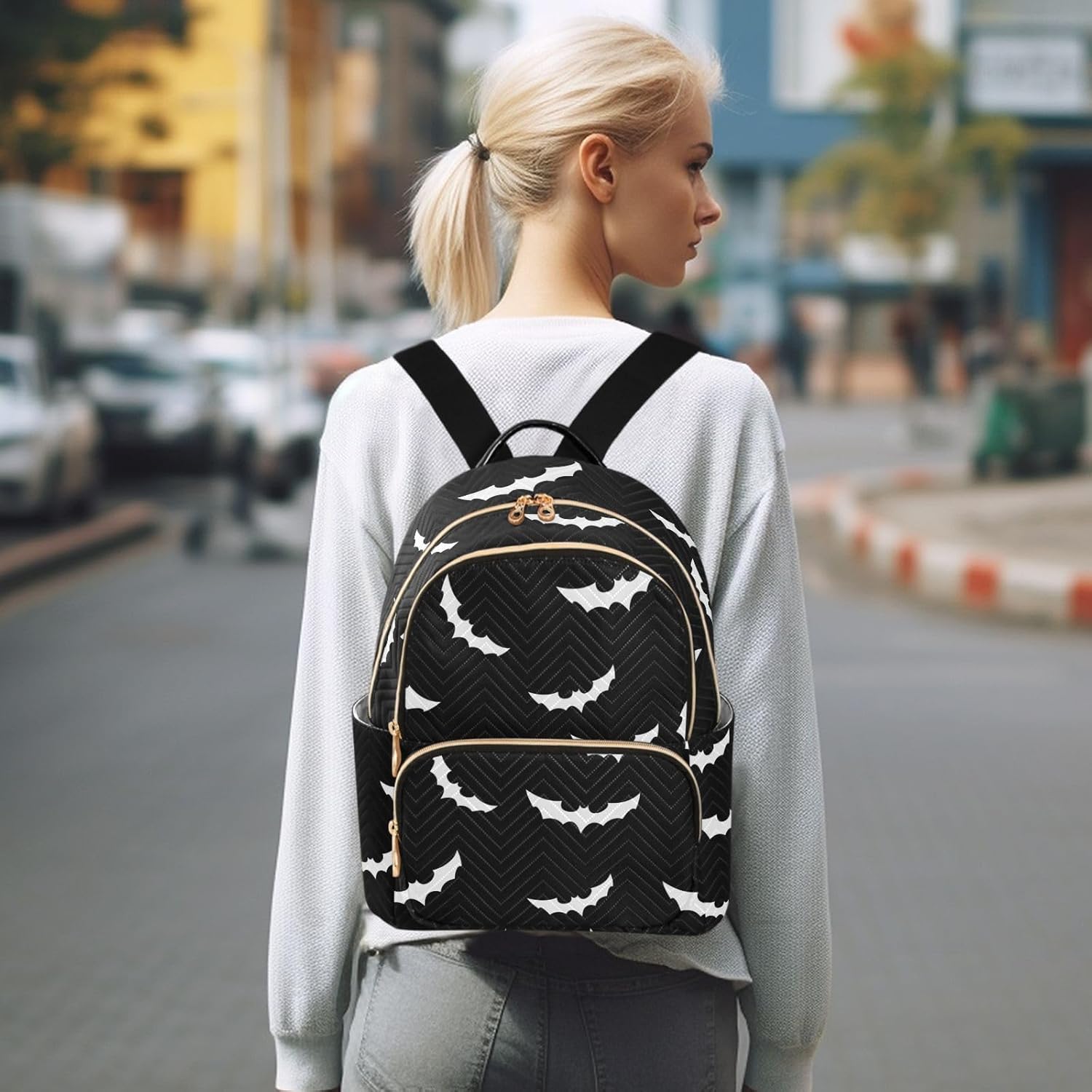 Women Fashion Backpack Purse Casual Lightweight Travel Shoulder Bag Halloween Bat Gothic Rucksack Ladies Bag, Small - Image 7