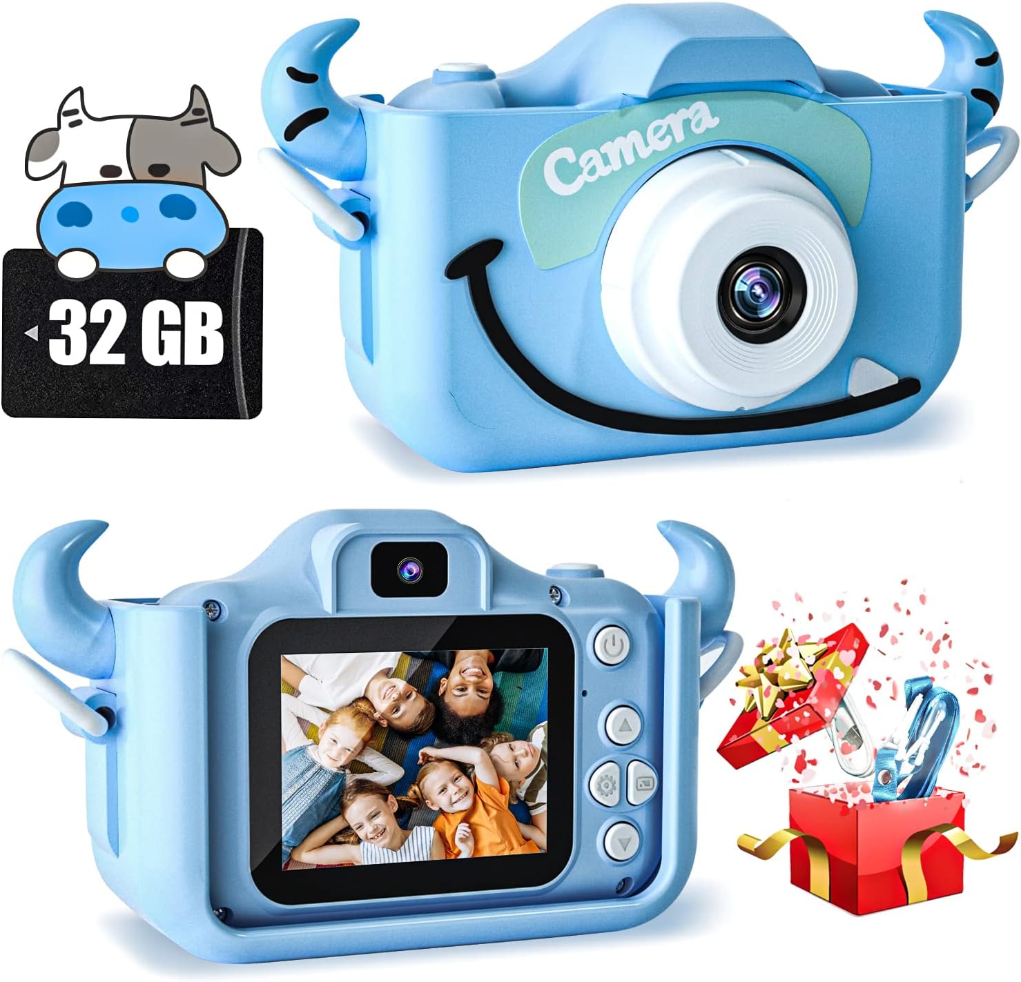 CIMELR Kids Camera Toys for 3 4 5 6 7 8 9 10 11 12 Years Old Boys/Girls, Kids Digital Camera for Toddler with Video, Birthday Festival for Kids, Selfie Camera for Child, 32GB TF Card