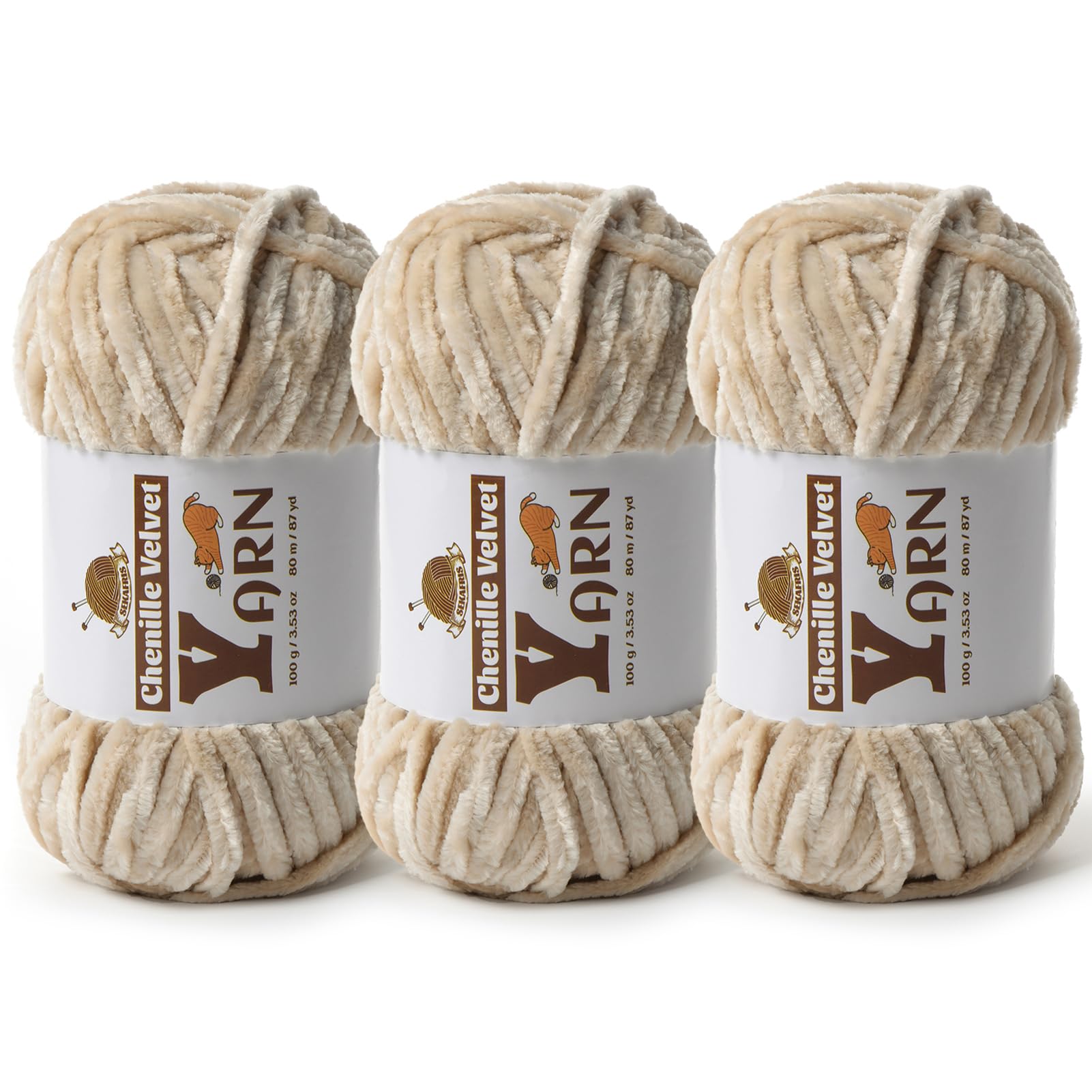 Chenille Crochet Beige Yarn 3 Pack