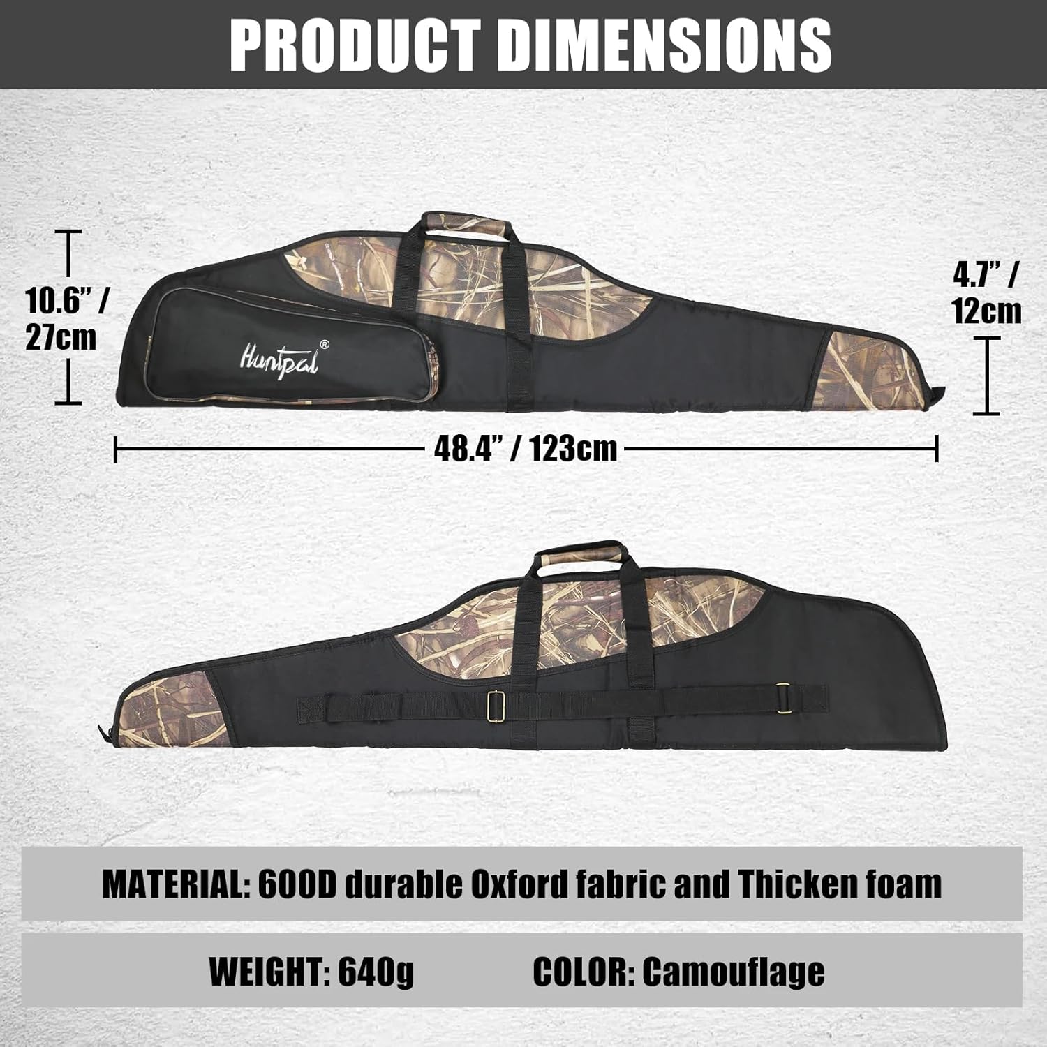 HUNTPAL 52" Scoped Rifle Soft Case for Gun Storage and Transport, Water-Resistant Tactical Gun Bag with Zipper Closure, Adjustable Shoulder Strap, Carry Handle and 2 External Accessory Pockets