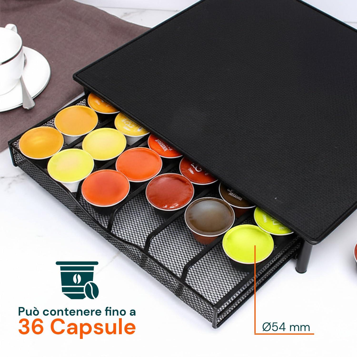 Avilia - Porta Capsule in Acciaio Inox 36 Posti con Cassetto Estraibile per Capsule Ø54 mm, Supporto Salvaspazio per Macchina da Caffè, Design Moderno per Cucina e Ufficio