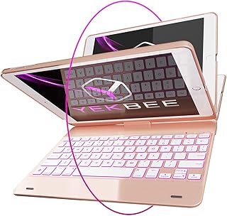 iPad Keyboard Case for iPad 2018 (6th Gen) - iPad 2017 (5th Gen) - iPad Pro 9.7 - iPad Air 2 & 1 - Thin & Light - 360 Rotatable - Wireless/BT - Backlit 10 Color - iPad Case with Keyboard (Rose Gold)