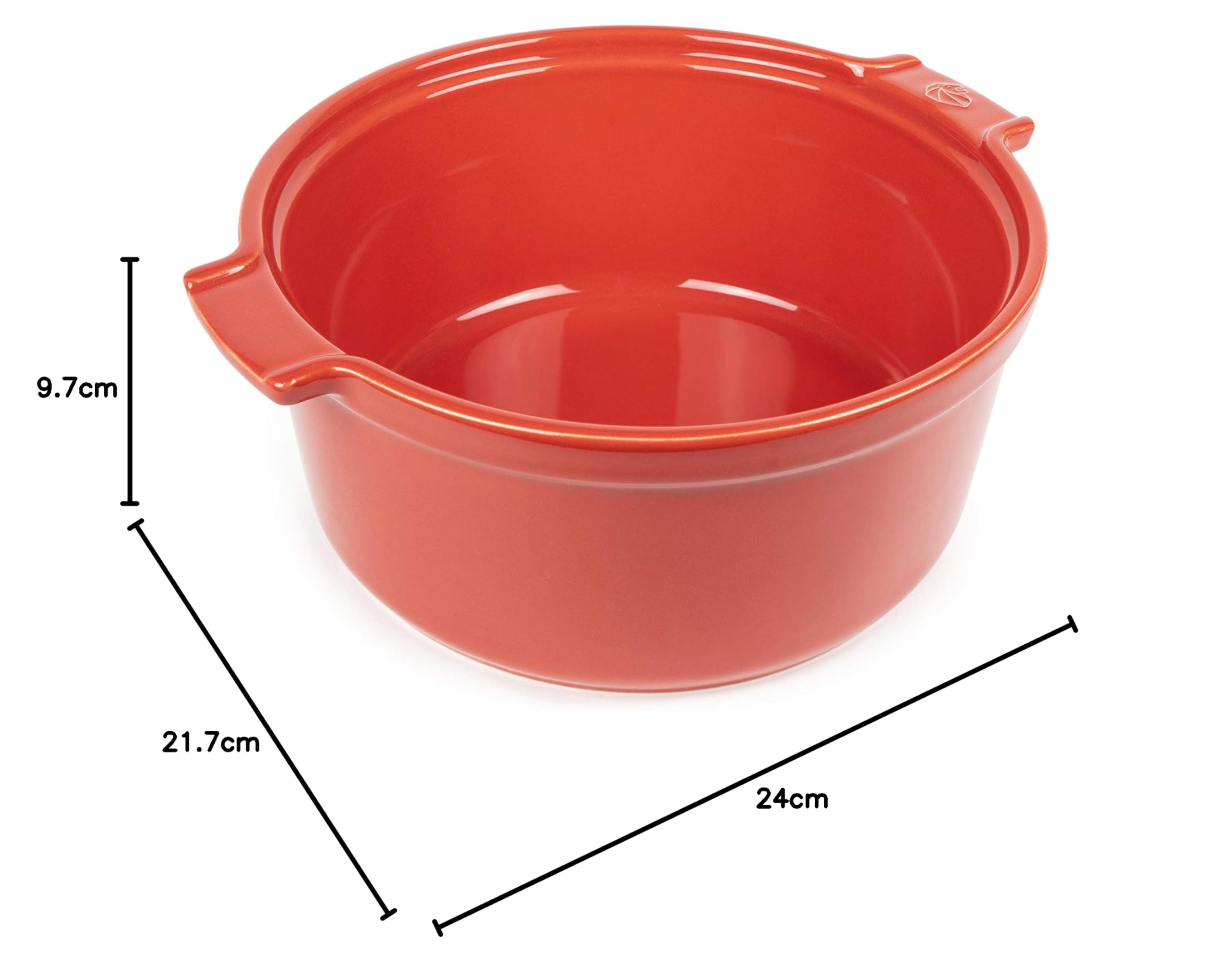 PEUGEOT - Moule à Soufflé En Céramique - 24 cm (anses comprises) - Diamètre : 22 cm x 8,5 cm - Contenance : 2,4 L - Garanti 10 Ans - Fabrication Française - Coloris Rouge