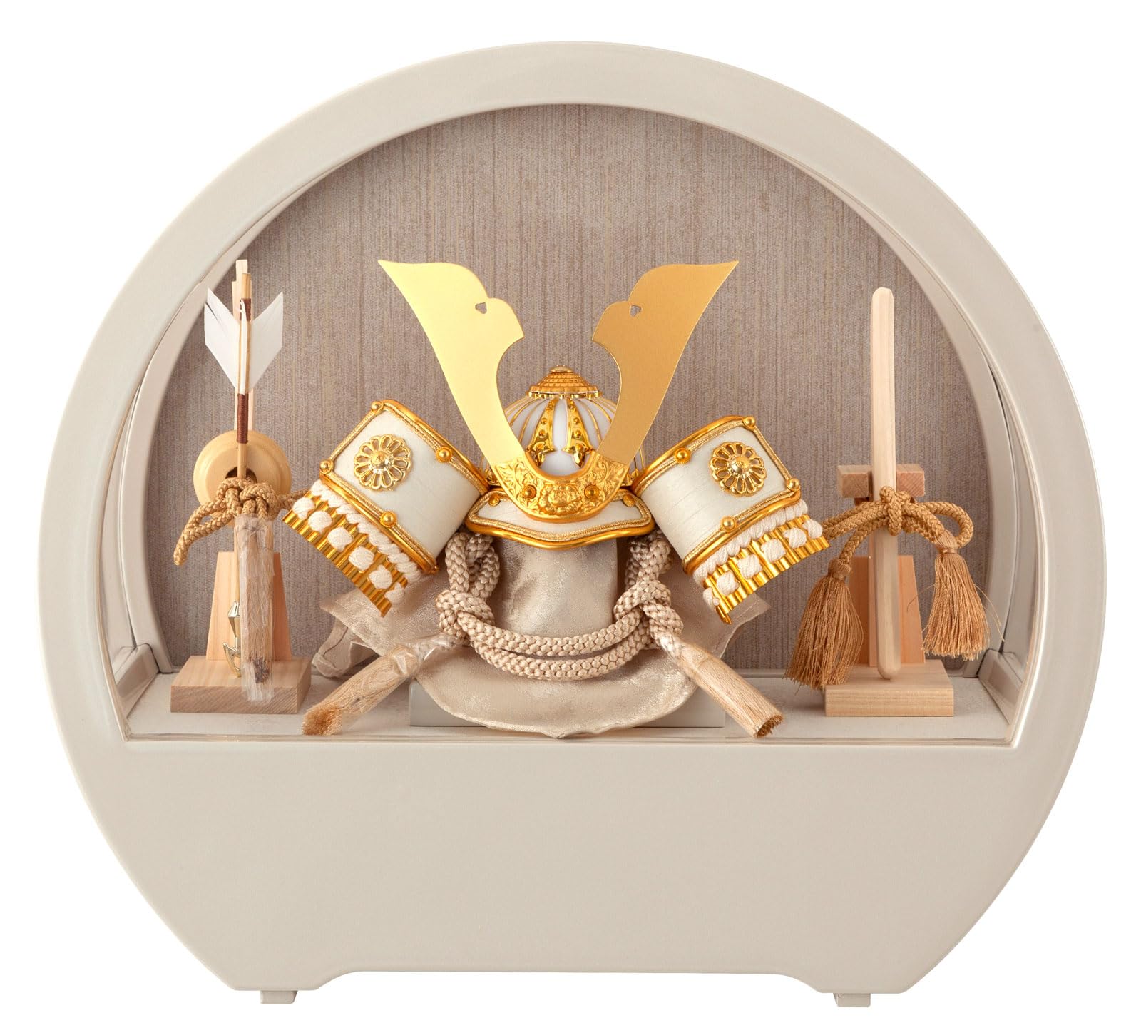 人形屋ホンポ 2026年製 五月人形 コンパクト 兜ケース飾り 兜飾り ラウンドケース アクリルケース 木目バック A.アイボリー 種類 5月人形 兜 おしゃれ 初節句 h075-aaa-r5-1