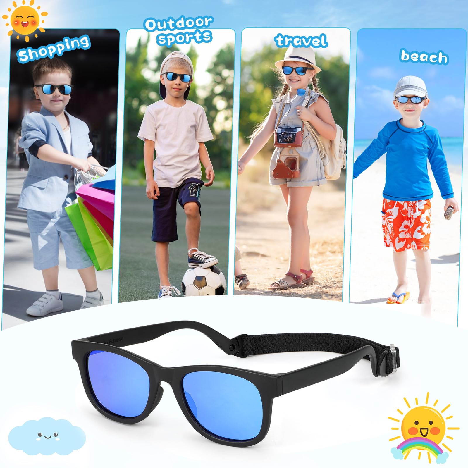 Hifot Gafas de sol para bebés Niño Niña, polarizadas UV400 100% protección Rayos Gafas de sol templos Gafas de Sol Infantiles - De 2años a 7años