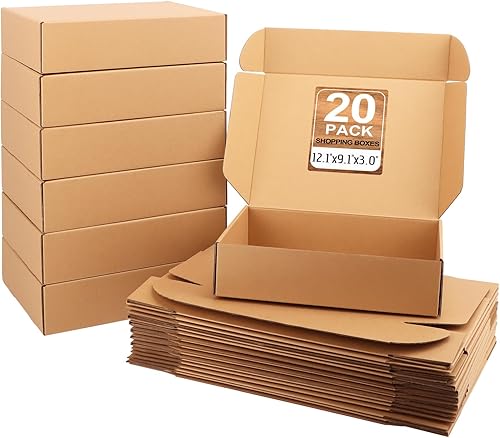 Miniatura 8 de Paquete de 20 cajas de envío de 12 x 9 x 3, cajas de cartón corrugado marrón, 3 capas, cajas de regalo pequeñas para embalaje, almacenamiento y