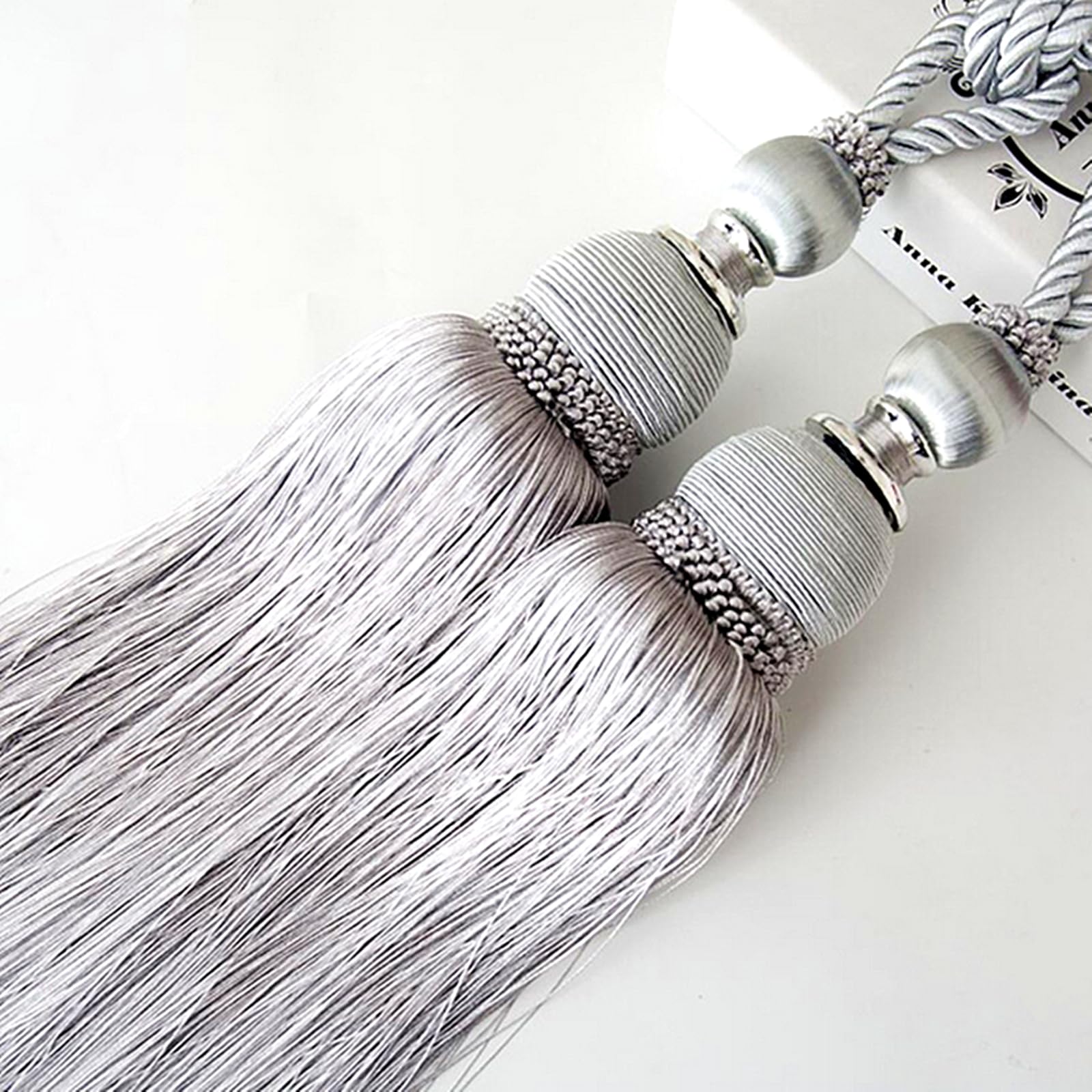SWTOOL4PCS Curtain Tassel Tiebacks Large Handmade Curtain Holdbacks Decorative Ties for Drapes (Silver)