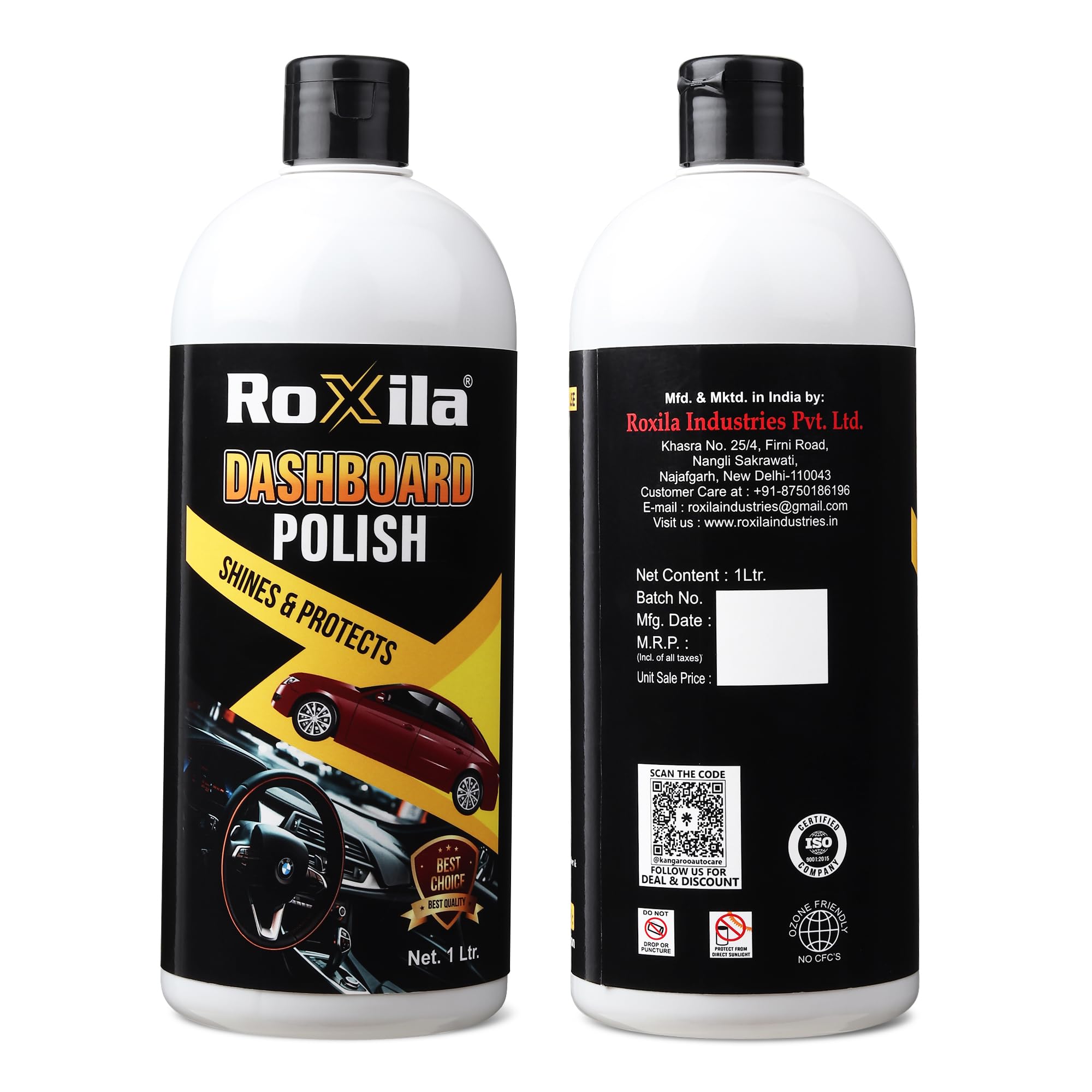 Roxila Dashboard Polish (1 liter) | All-in-One Shine with Microfiber Cloth | Restores Original Finish UV Blockers | Long Lasting for Plastic & Surfaces, Non-Greasy | Dashboard interior polish (1000ML)