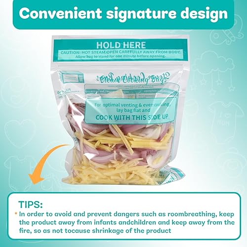 Miniatura 5 de 20 bolsas para cocinar al vapor para microondas, reutilizables, de silicona, para verduras, papas y carne, fáciles de usar, se mantienen frescas (20)
