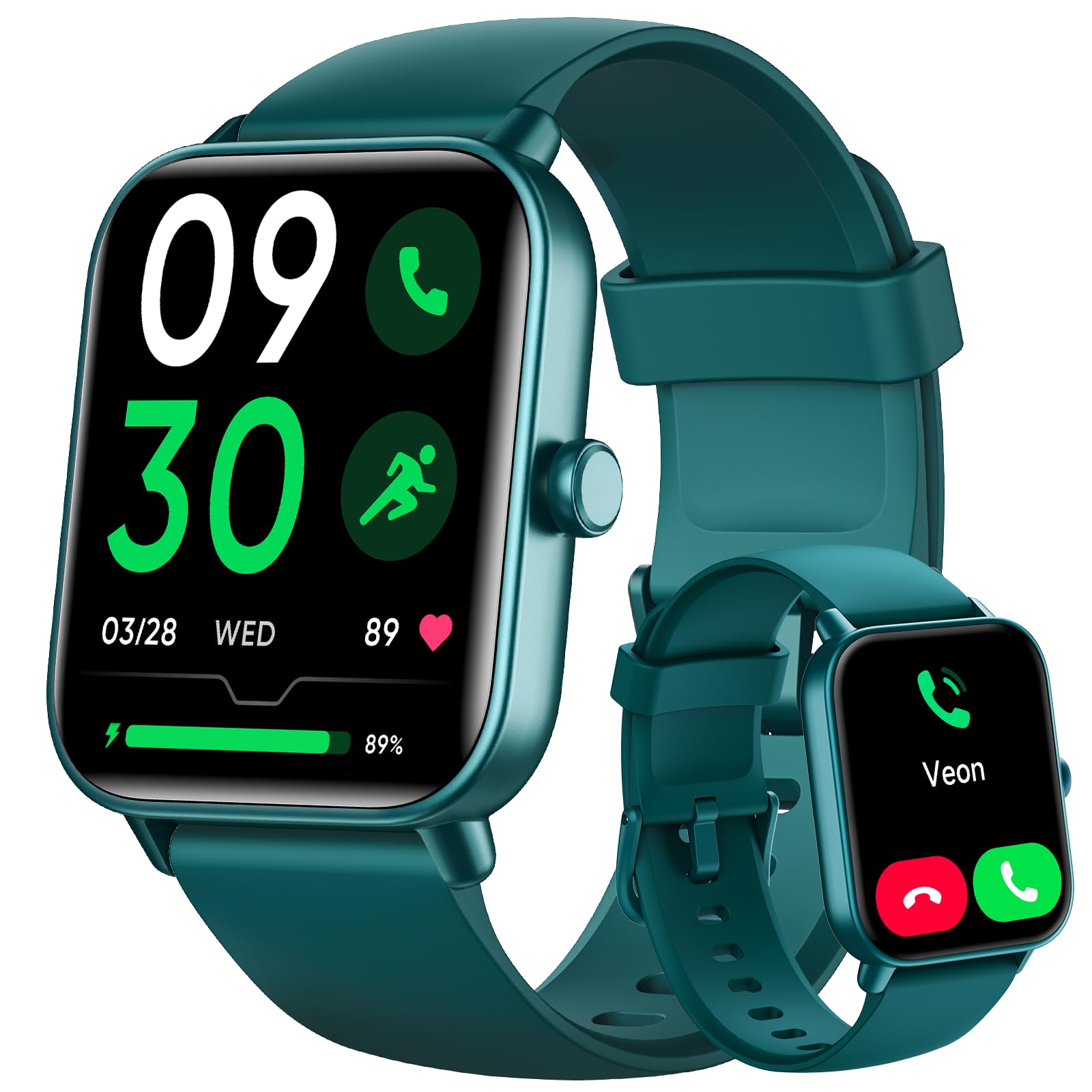 Smartwatch Donna Uomo, 1.8" Orologio Smartwatch Chiamate, Fitness Tracker con Contapassi Cardiofrequenzimetro SpO2,110 Modalità Sport, Monitoraggio Sonno, Impermeabile IP68 per iOS Android Verde Scuro