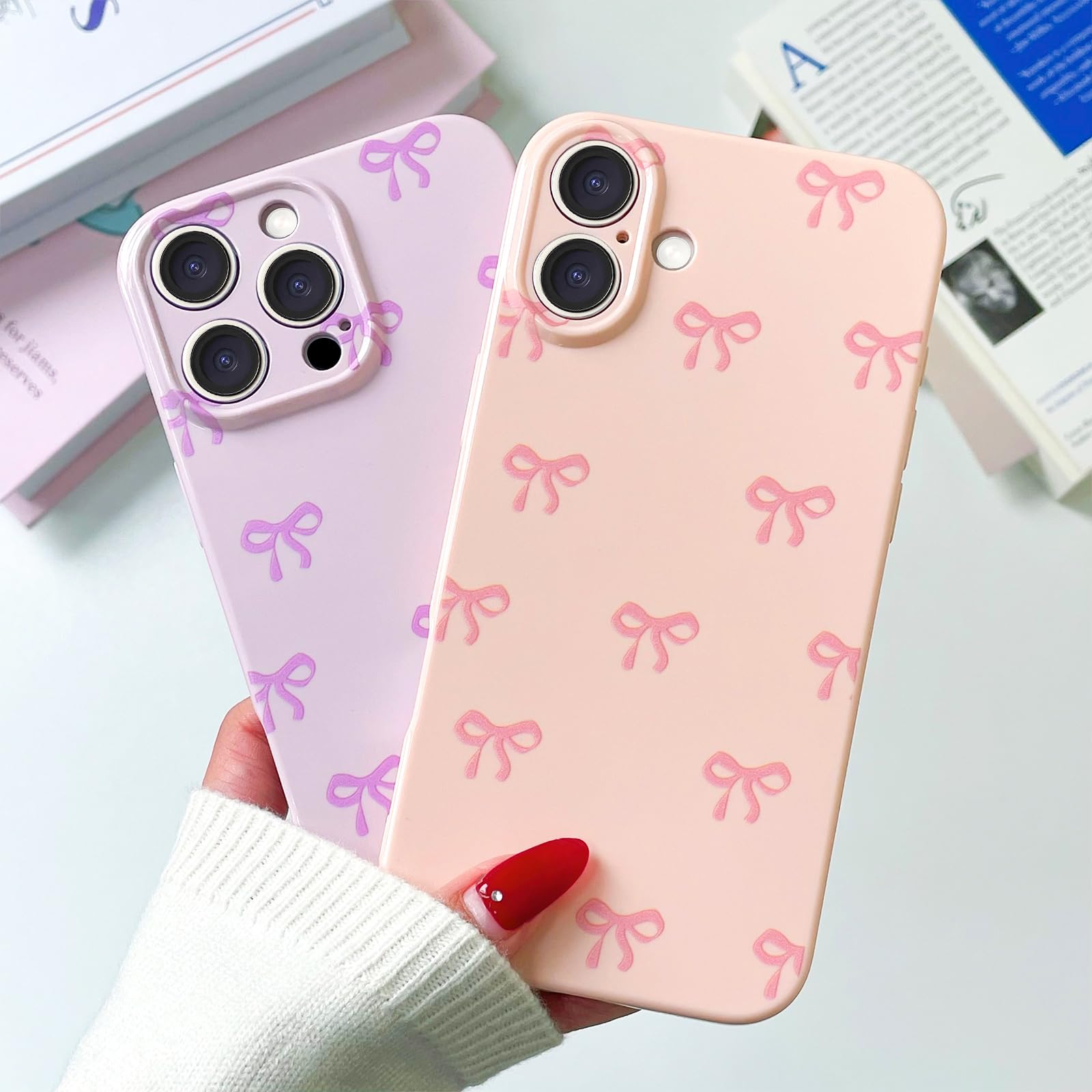 YEPO Custodia IPhone 16 Pro Max Con Fiocco Rosa Trasparente - Morbida E Antishock Per Ragazze - 2