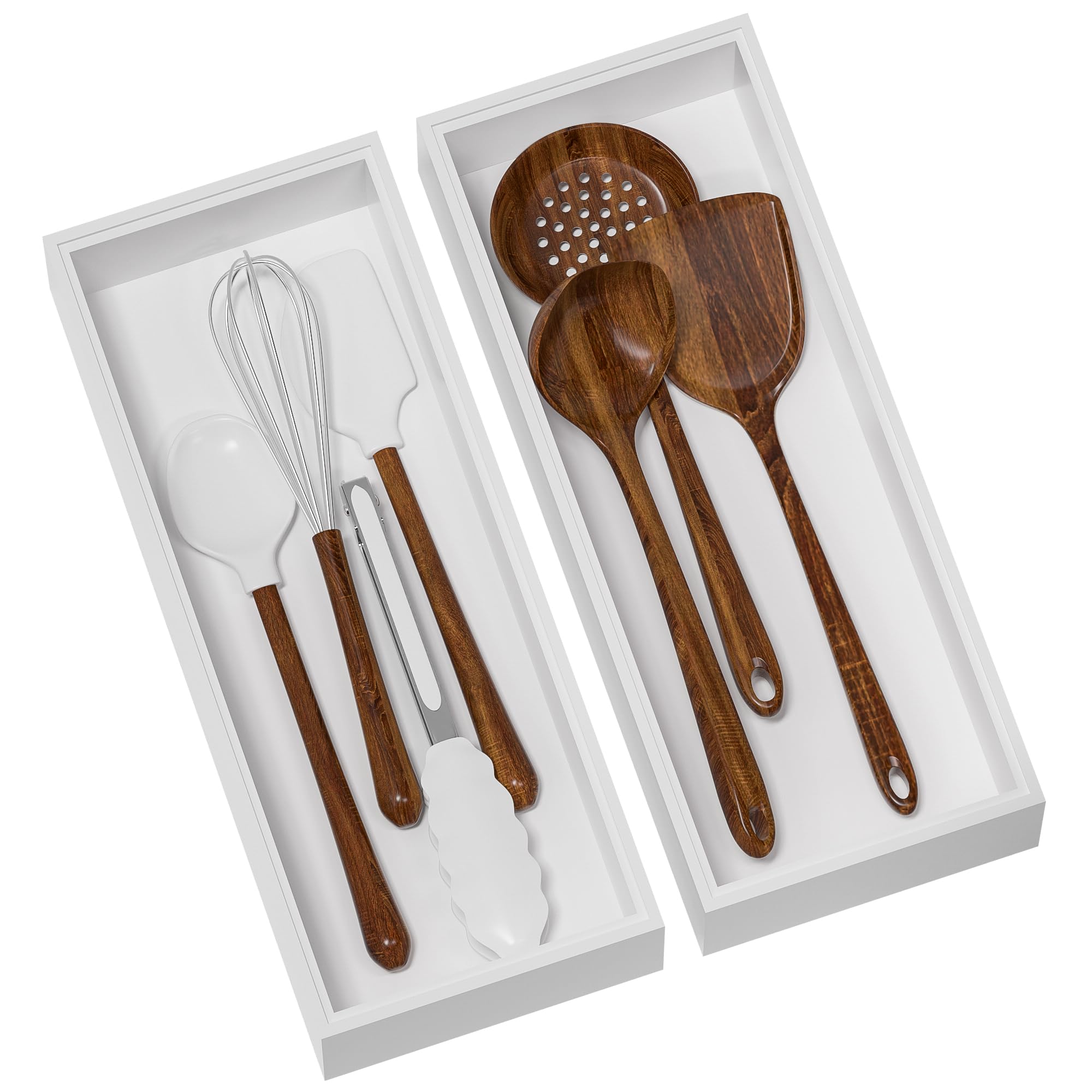 Greatseas Kitchen Drawer Organizer Bins, Stackable Deep Bamboo Drawer Organizer for Silverware, Utensils, Cutlery, Flatware, Junk, Dresser, Bathroom,