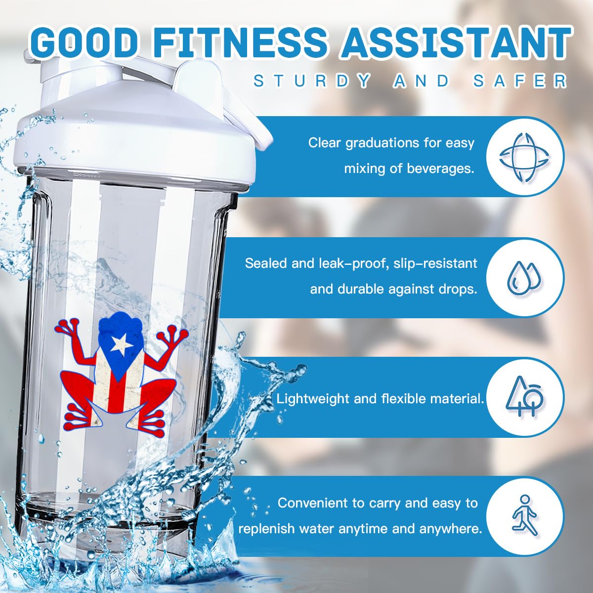 Porto Rico Puerto Frog 1 18 Ounce Shaker Cup,Fashion Theme Pattern Shaker Bottle Leak-proof Workout Shake Bottles 500ML/18 oz Perfect for Pre Workout White 0