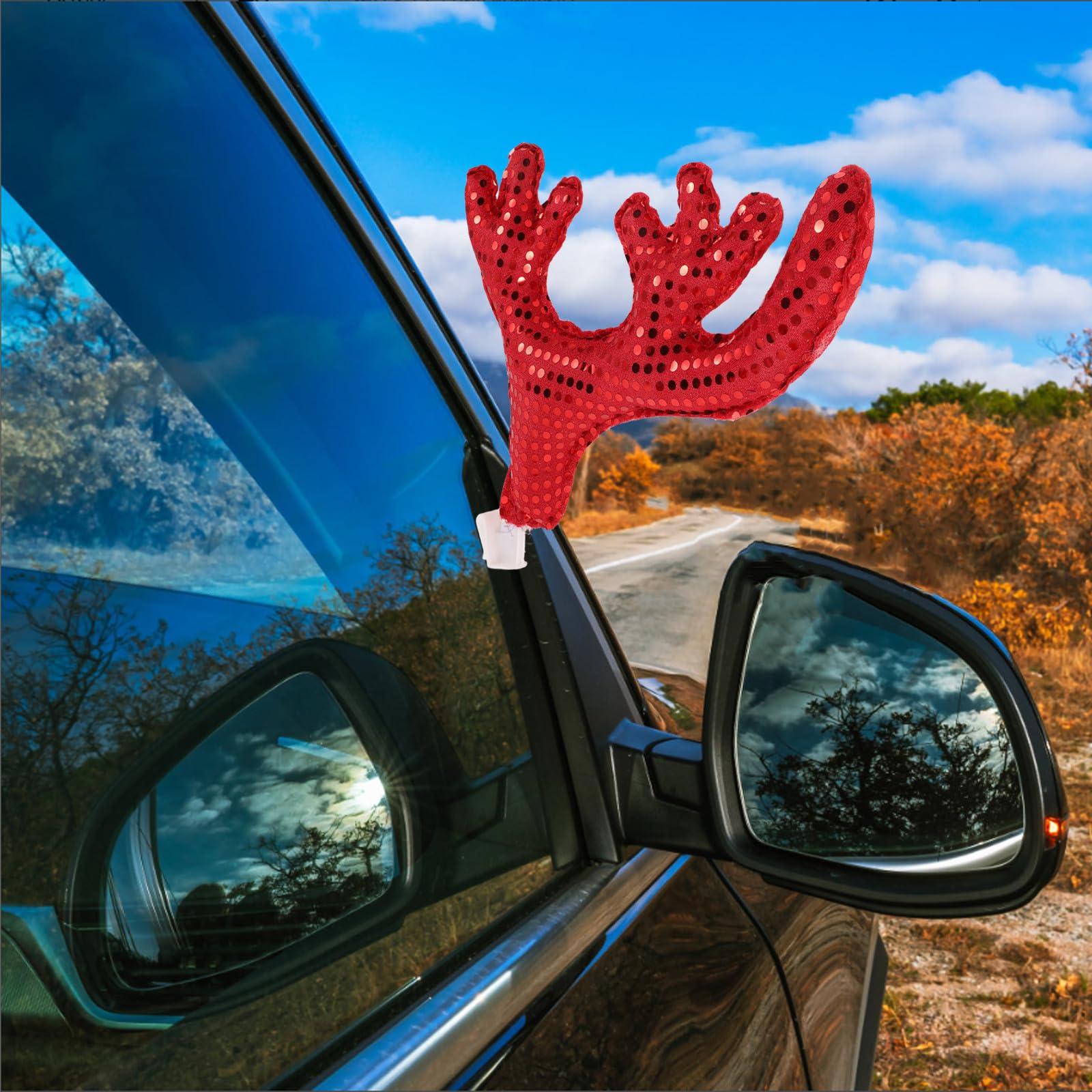 Decorazione Natalizia per Auto Corna di Renna Rosse in Plastico e Tessuto, Accessori Festivi per Finestra Auto per Natale e Vacanze, Set