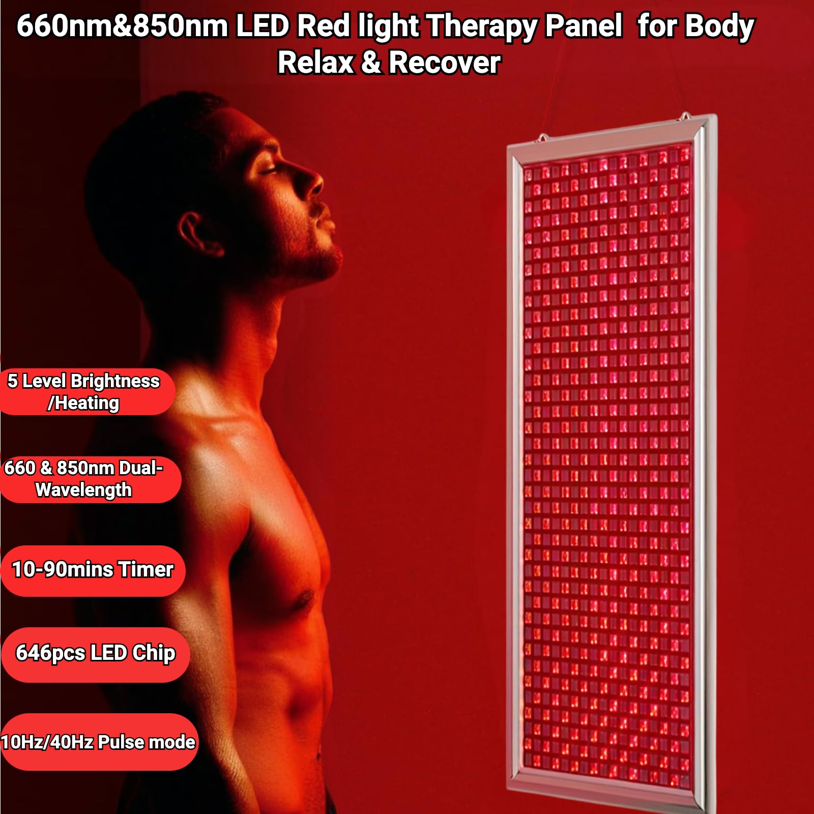 Lampa do terapii światłem czerwonym 660nm/ 850nm Panel światła podczerwonego na całe ciało timerem,5 poziomami jasności i inteligentnym kontrolerem do łagodzenia bólu mięśni ciała,przeciwstarzeniowego