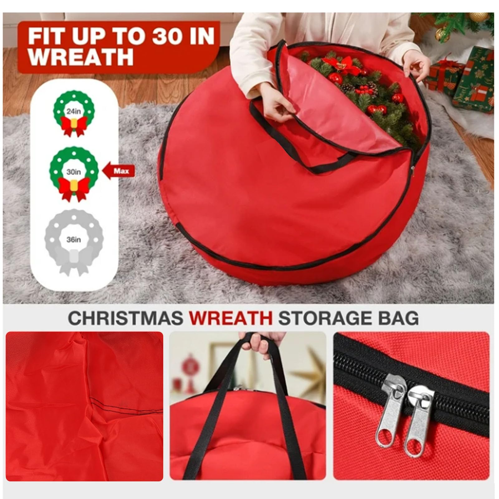 Gsycle Christmas Tree Storage Bag Set, Oxford Cloth Large Capacity Christmas Tree Holder Garland Storage Bag Christmas Party Bags for 7.5ft Artificial Tree (Red)