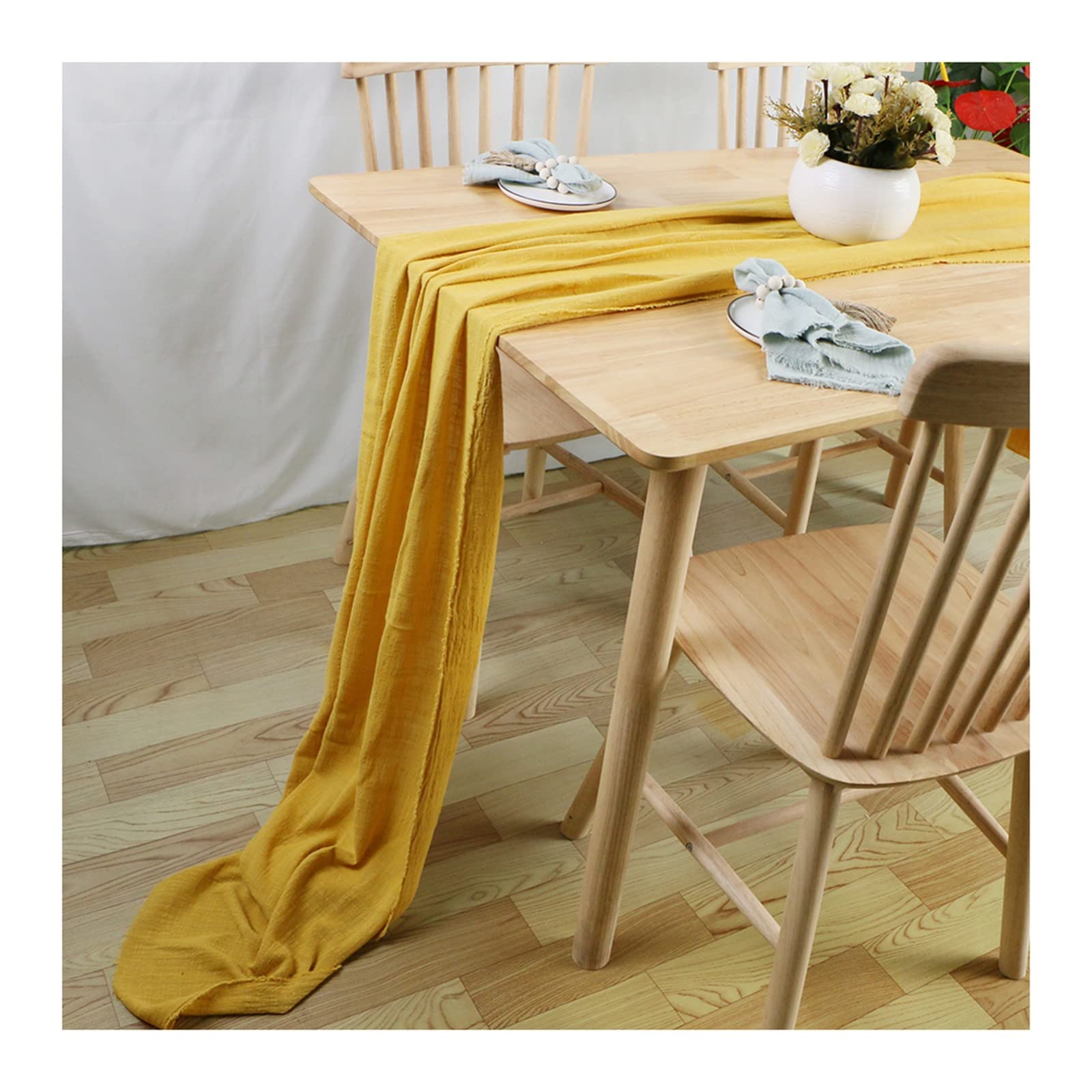Chemin de table moderne en gaze fait à la main en tissu à fromage, fête de mariage, Noël, maison, salle à manger, décoration de table extra longue transparente à rayures (1 65 x 350 cm)