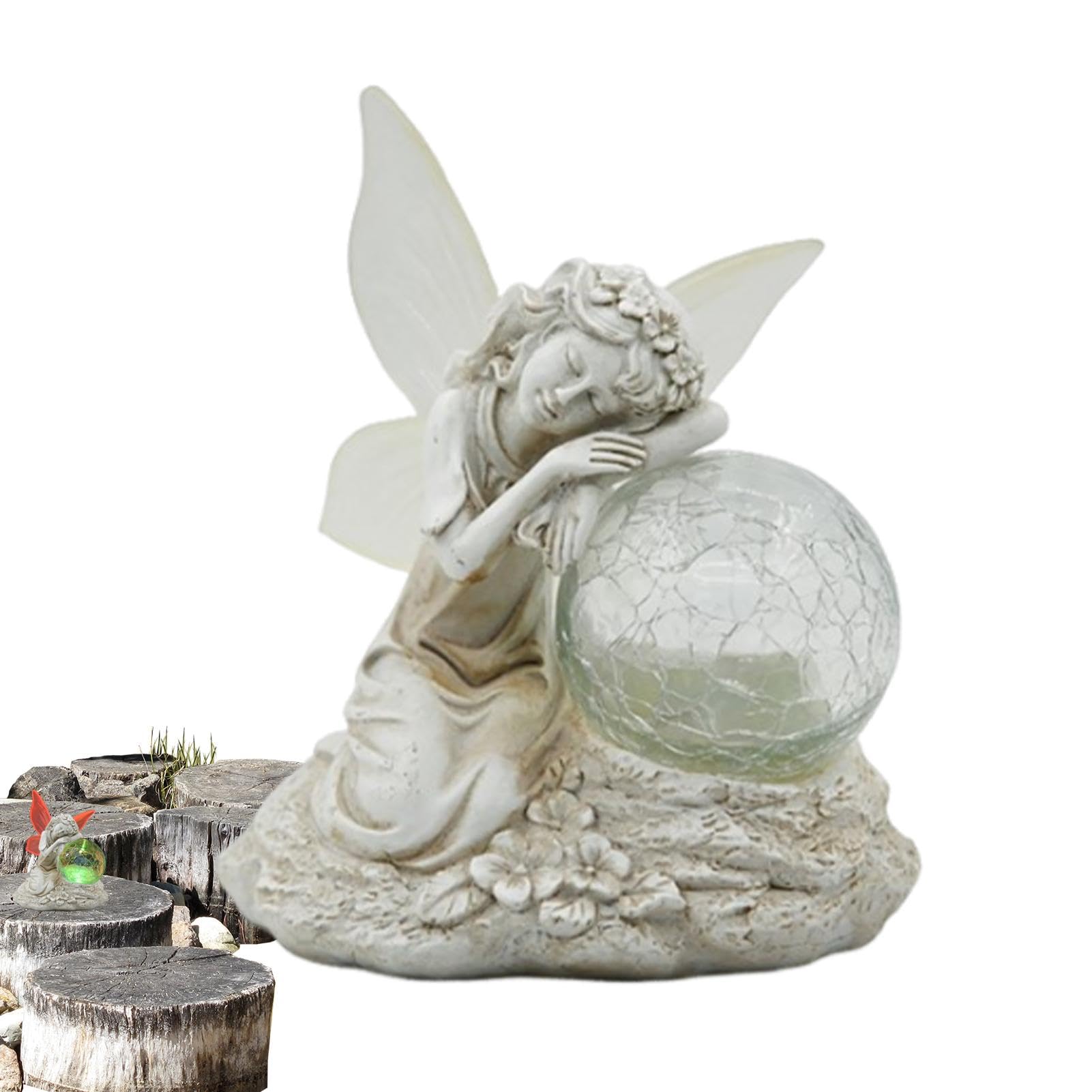 Décoration de fée pour jardin extérieur : statue solaire en résine imperméable pour cour et pelouse