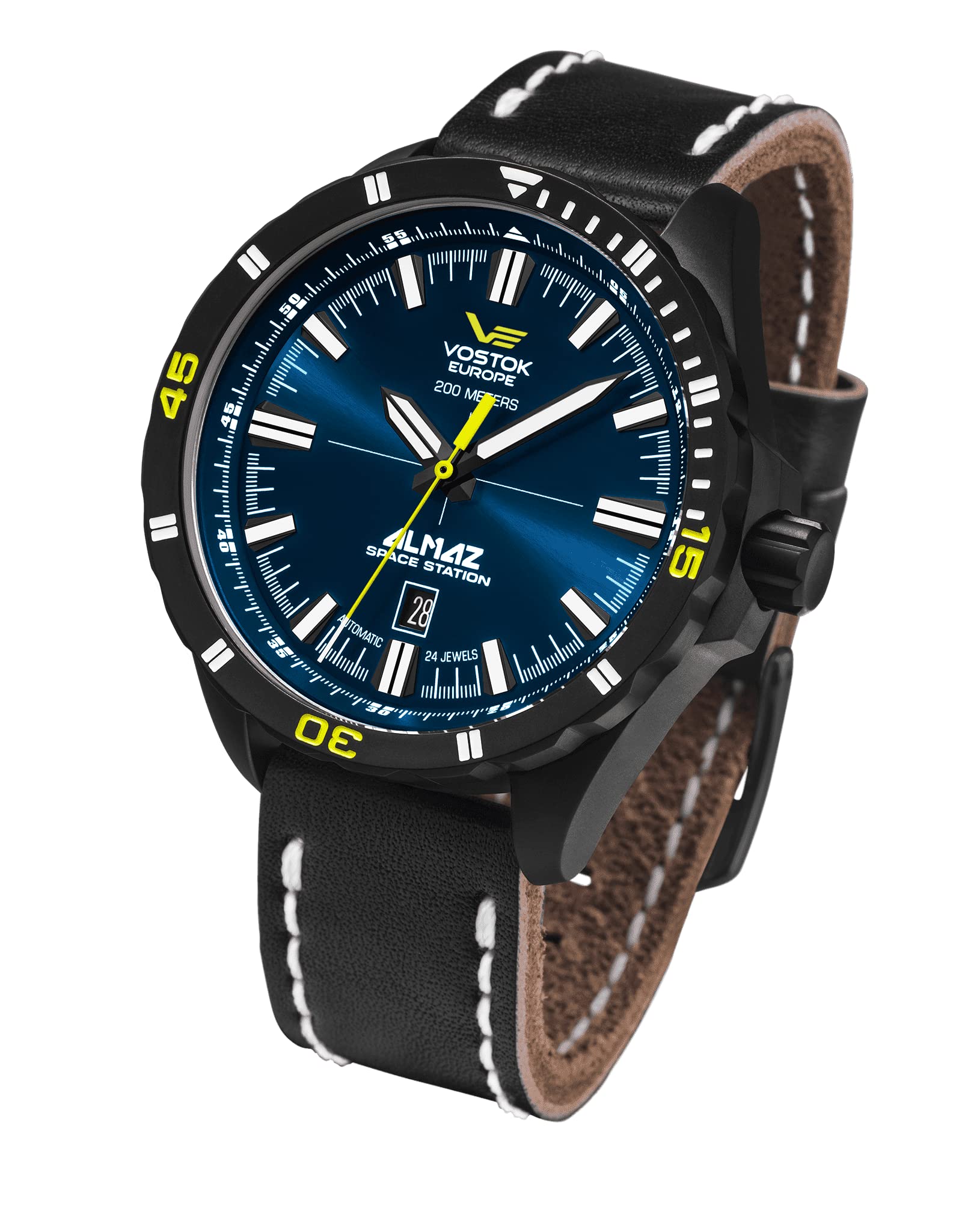 Vostok Europe Almaz Space Station 320C257 - Reloj automático para hombre con correa de piel y fecha, Correa