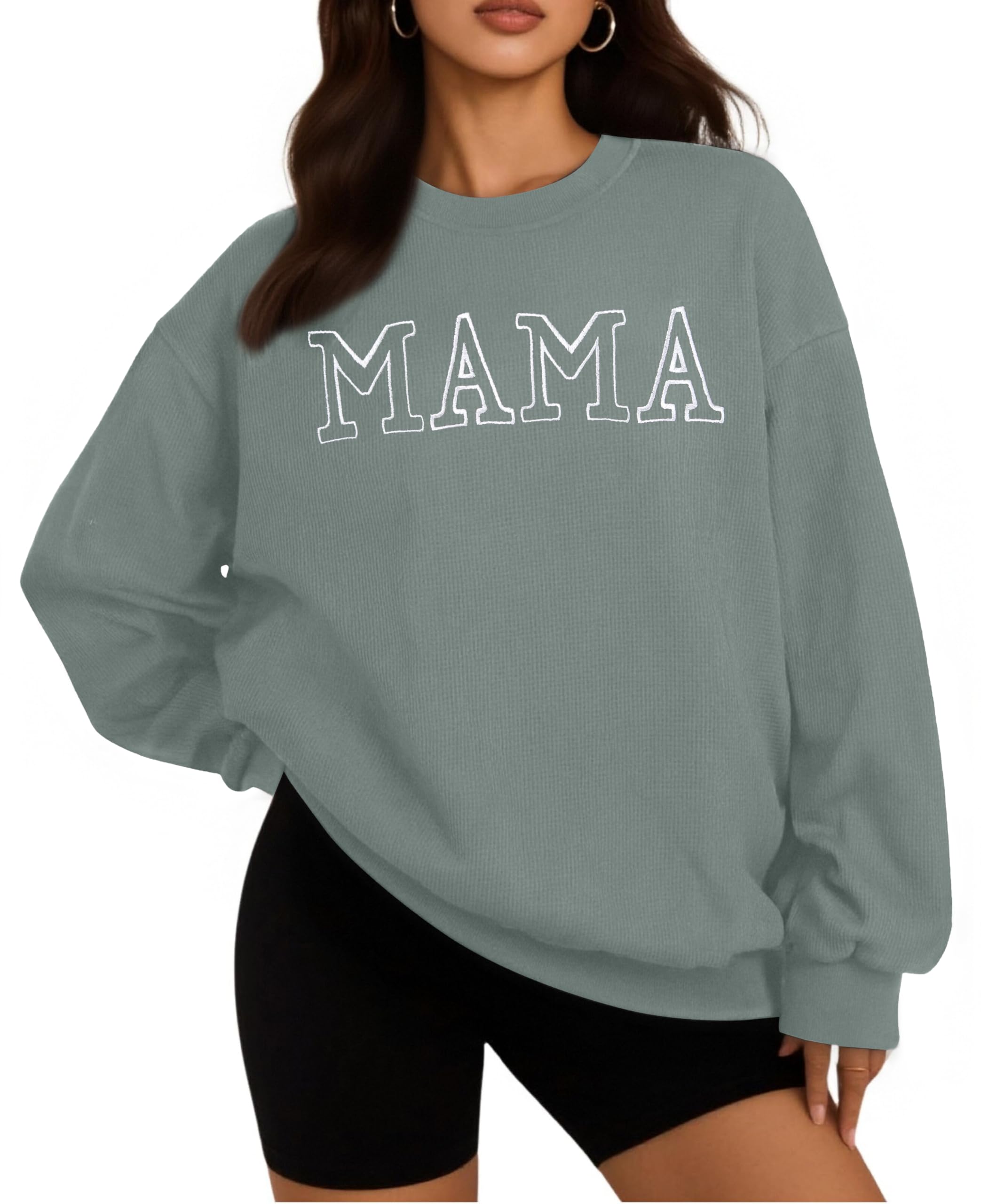 ASTANFY Womens Crewneck Sweatshirt Mama Letter Print Long Sleeve Loose Fashion Pullover Top