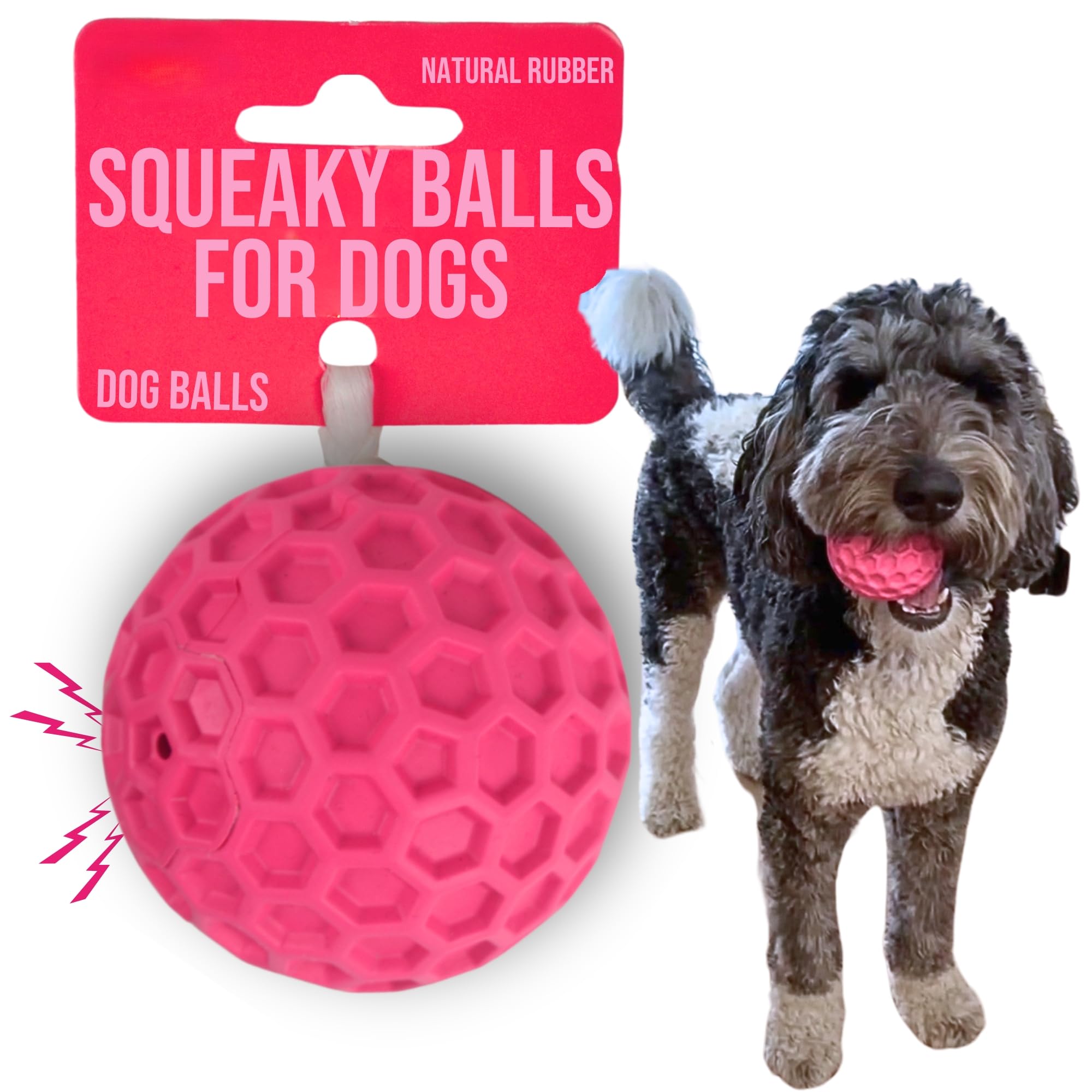 Doug's Dog Supplies Squeaky Balls for Dogs, Dog Balls, Interactive Dog Ball, Rubber Dog Ball for Medium to Large Dogs, Dog Toys (Pink, 1)
