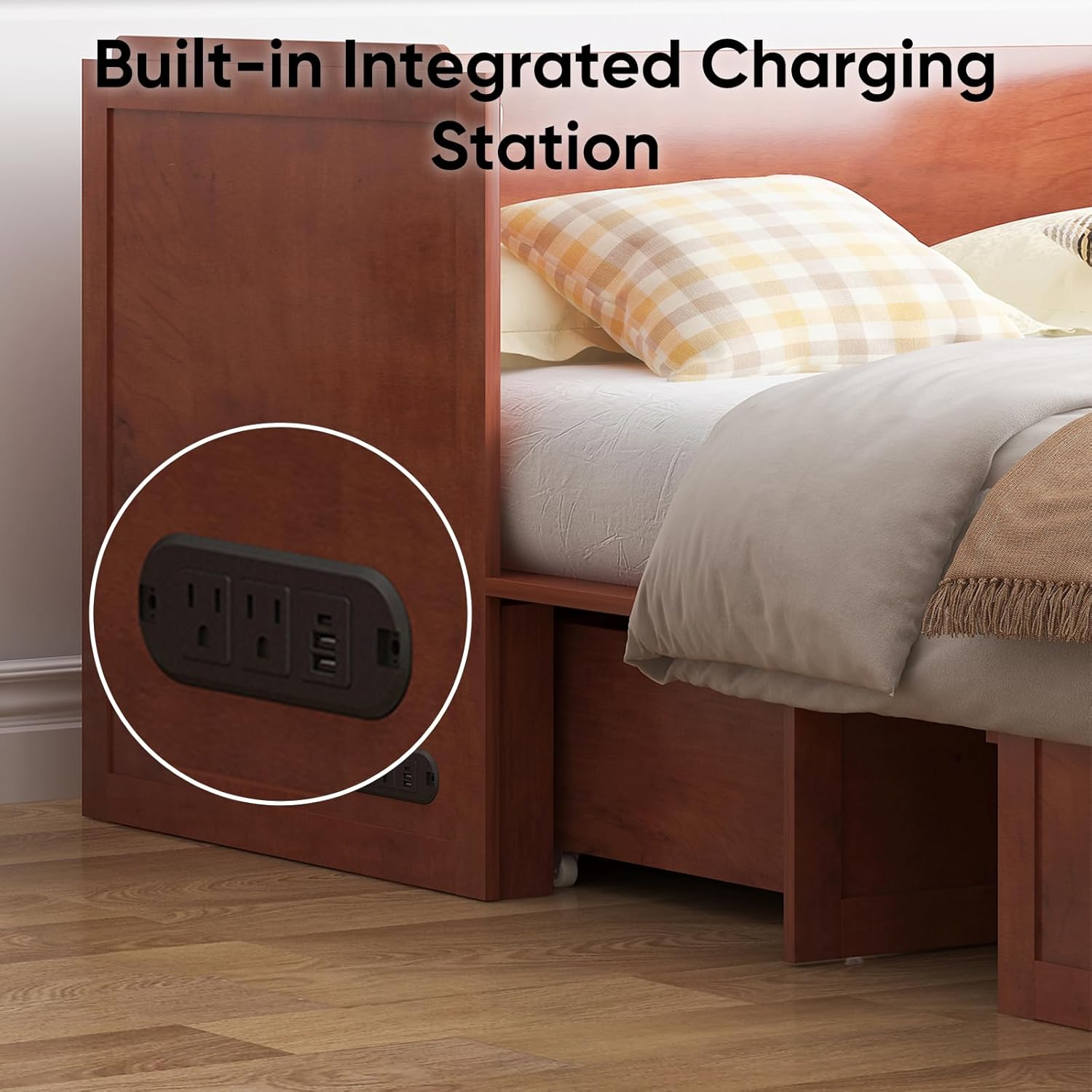 CECER Queen Size Murphy Bed with Tri-Folding Mattress，Murphy Bed with Charging Station and Two Large Storage Drawers for Small Spaces/Bedroom（Maroon）-Mattress Include