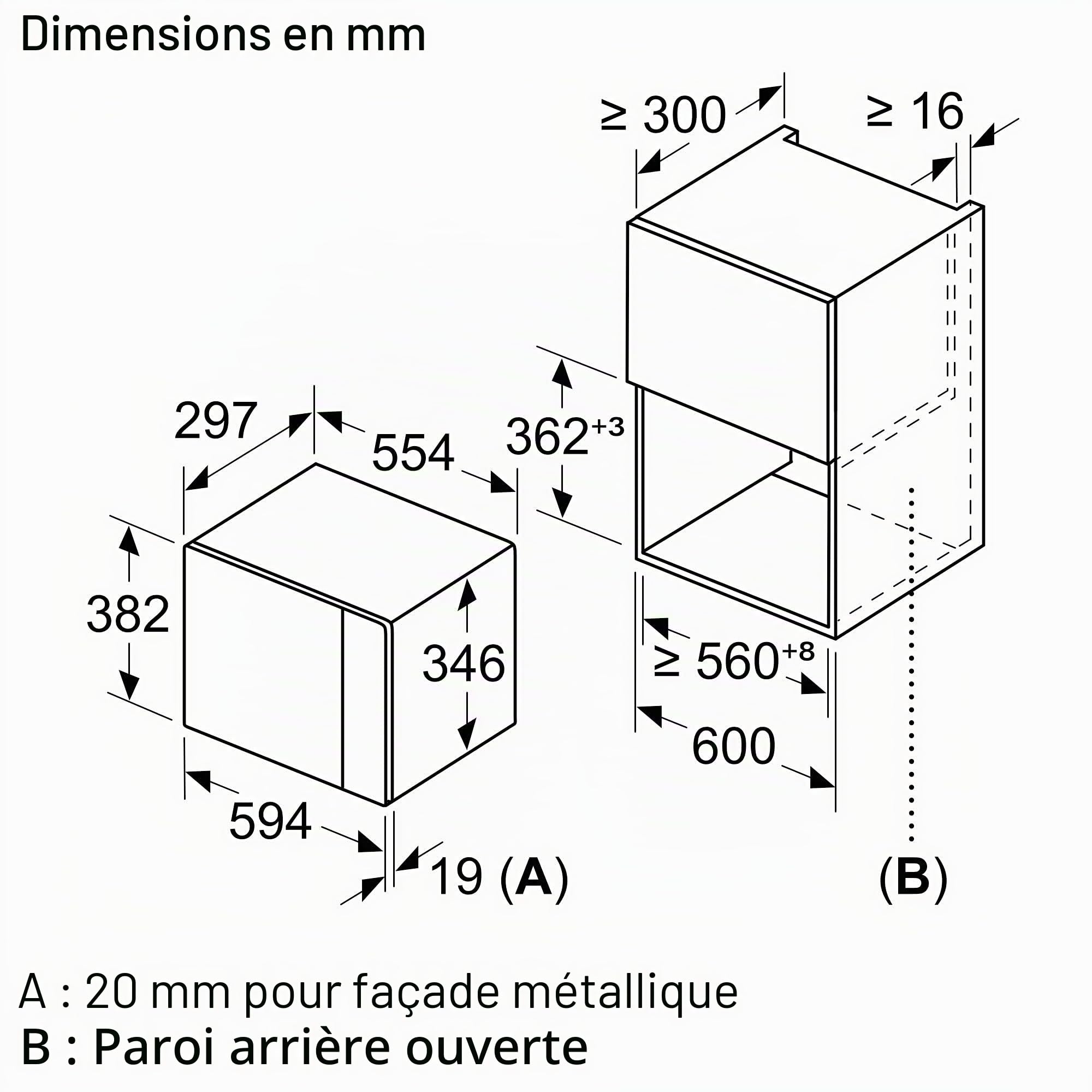 Bosch BEL523MS0 Série 4 - Micro-ondes intégrable - 60 x 38 cm - 5 puissances - 20L - Inox