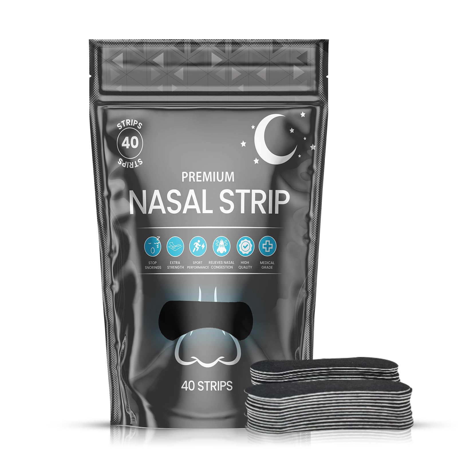 Nose Strips for Breathing 40 Count - Oil Sweat Proof Adhesive - Nasal Strips for Snoring - Intake