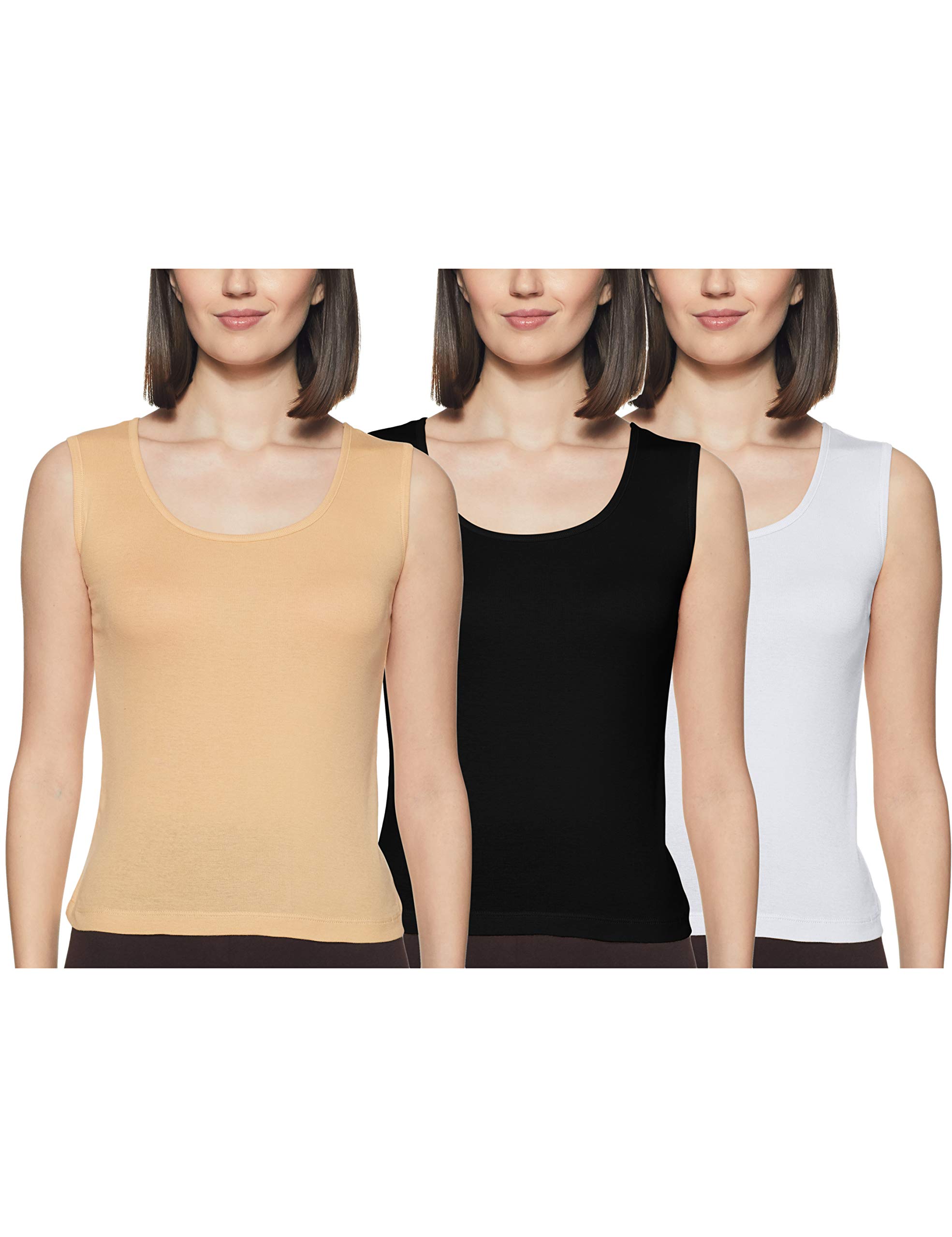 Women's Plain/Solid Vest (Pack of 3) (221-3P_White, Black, Skin_75)-image-6