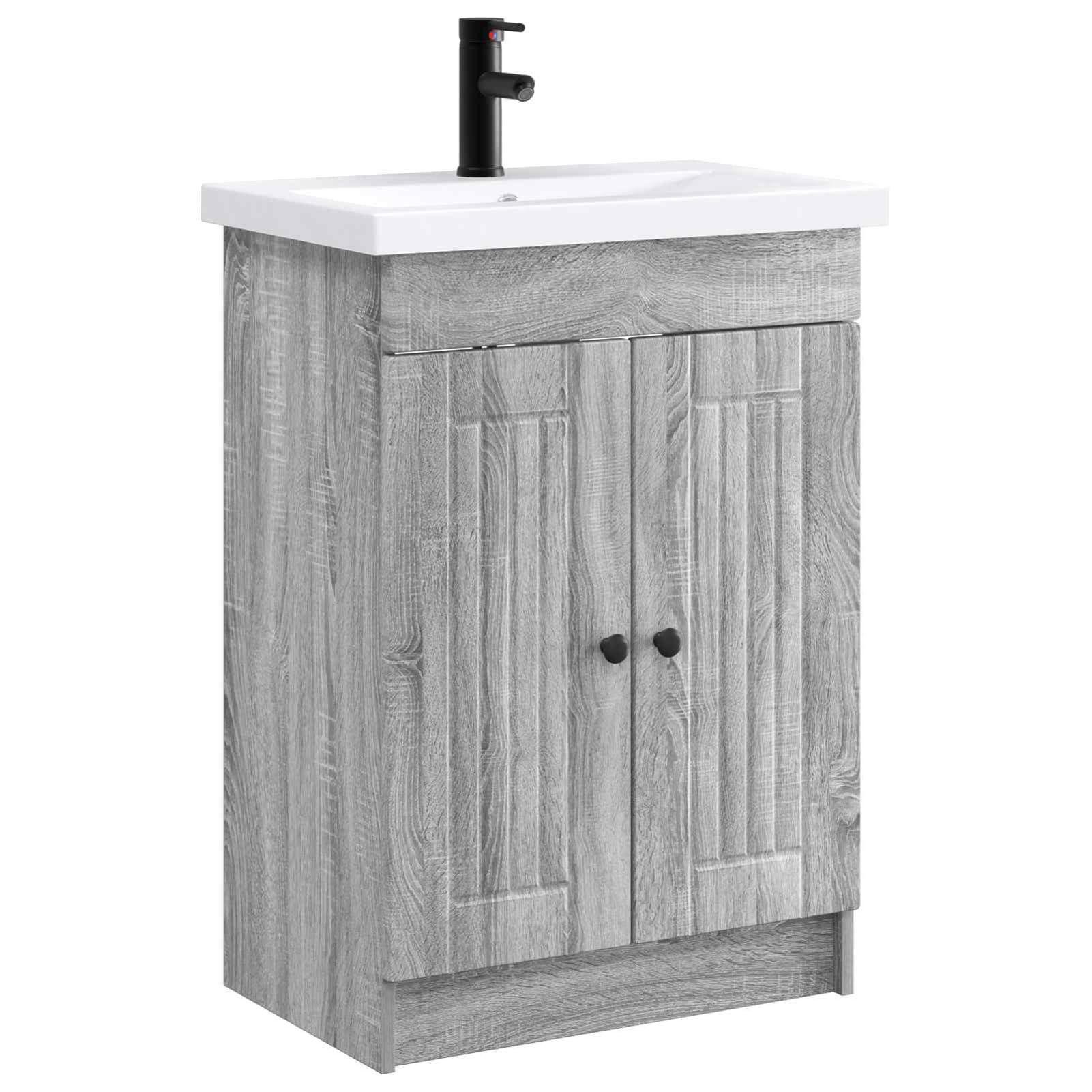 Gecheer Badezimmermöbel-Set Grau Sonoma 56 x 37,5 x 81 cm Holzwerkstoff, Badezimmerschrank Hängender Badschrank Aufbewahrungsschrank fürs Badezimmer3404190