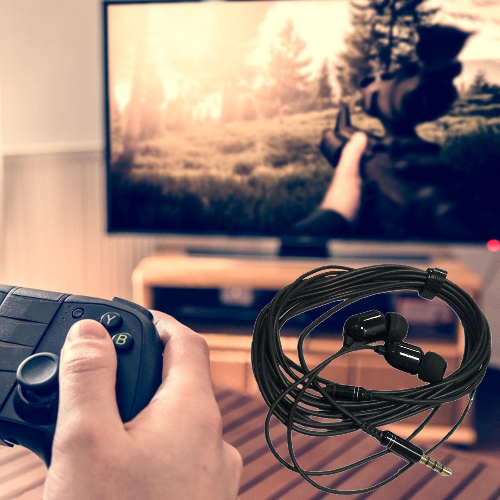 Generic Auricolari con cavo, cavo extra lungo, cuffie con cancellazione del rumore da 3 metri, con cavo e microfono, auricolari in-ear con isolamento acustico per dispositivi di uscita audio