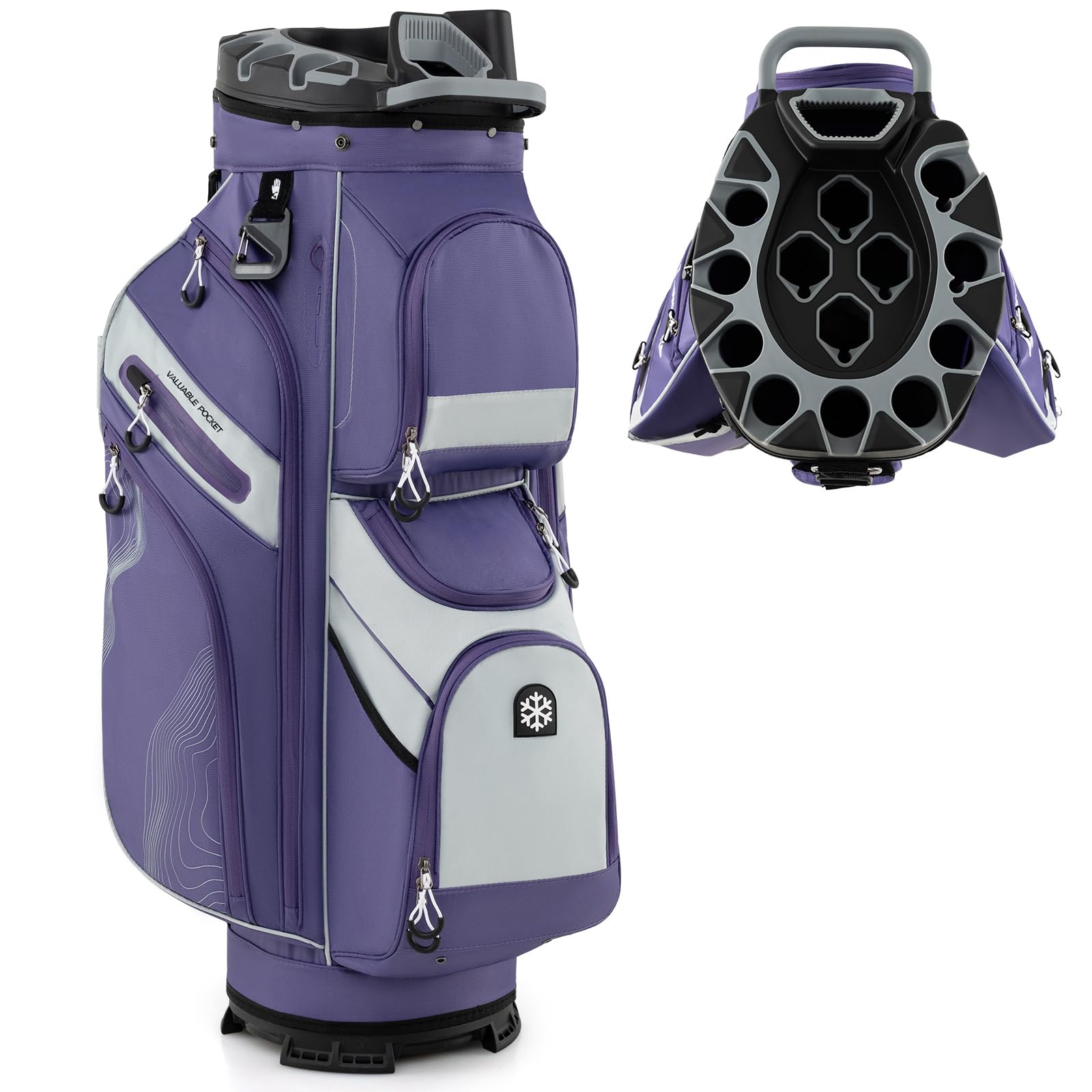 COSTWAY Sac de Golf avec 14 Compartiments, Sac de Club de Golf Portable avec Fermeture à Glissière 11 Poches Sac Isotherme Sangle Rembourrée Poignées Porte-Parapluie Housse de Pluie