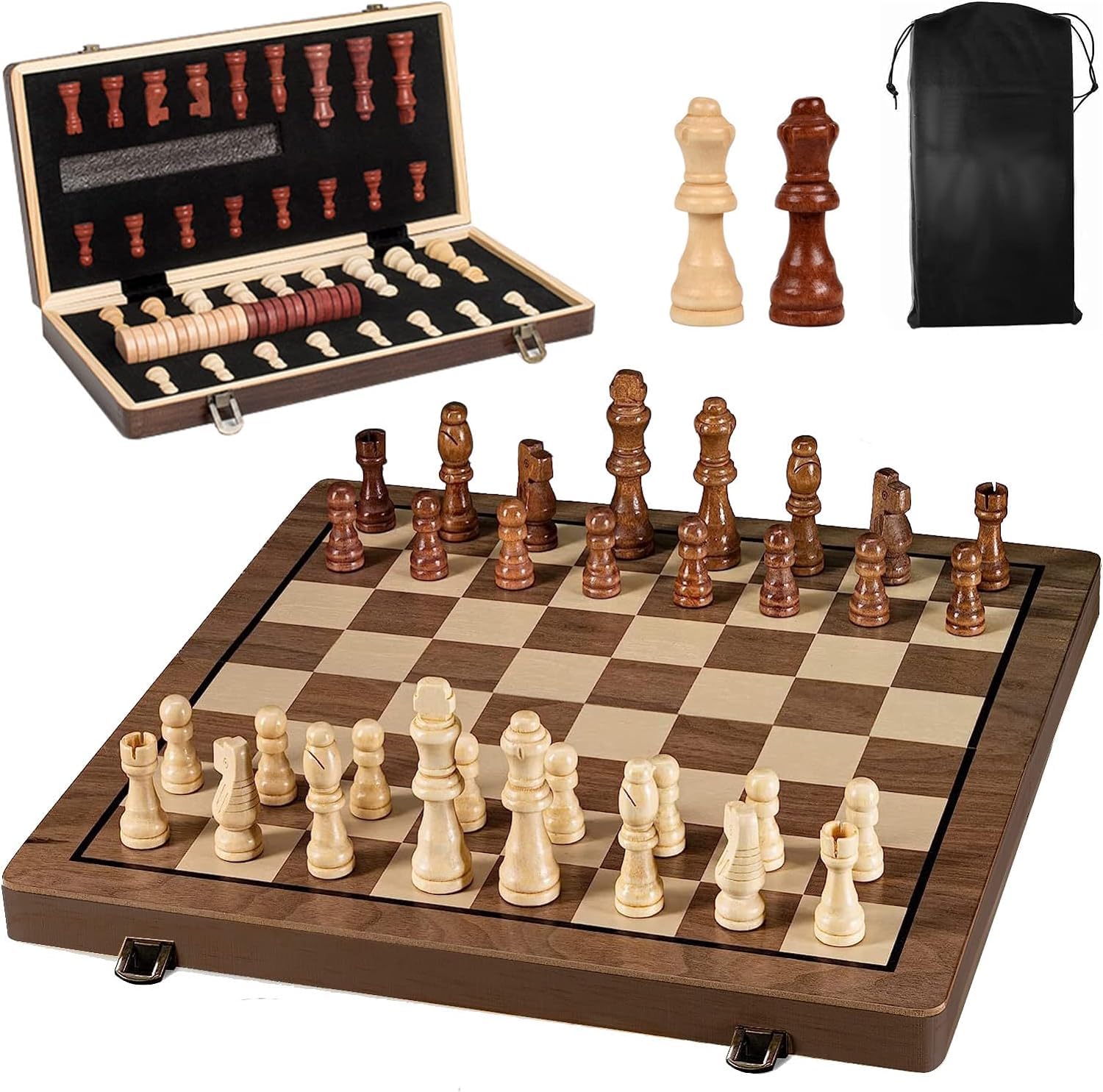 Bestie toys Magnetic Wooden Chess Set, 15 Folding Chess Board Set, Chess Set with 1 Storage Bags and 2 Extra Queens, Gifts for Man, Women, Beginner (B0D4QYY9MY) Amazon Price History, Amazon Price Tracker