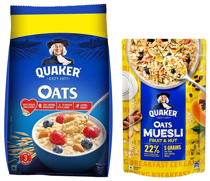 Oats Muesli 700g, Fruit & Nut flavour, Breakfast Oats Cereal & Quaker Oats, 1 kg Pouch