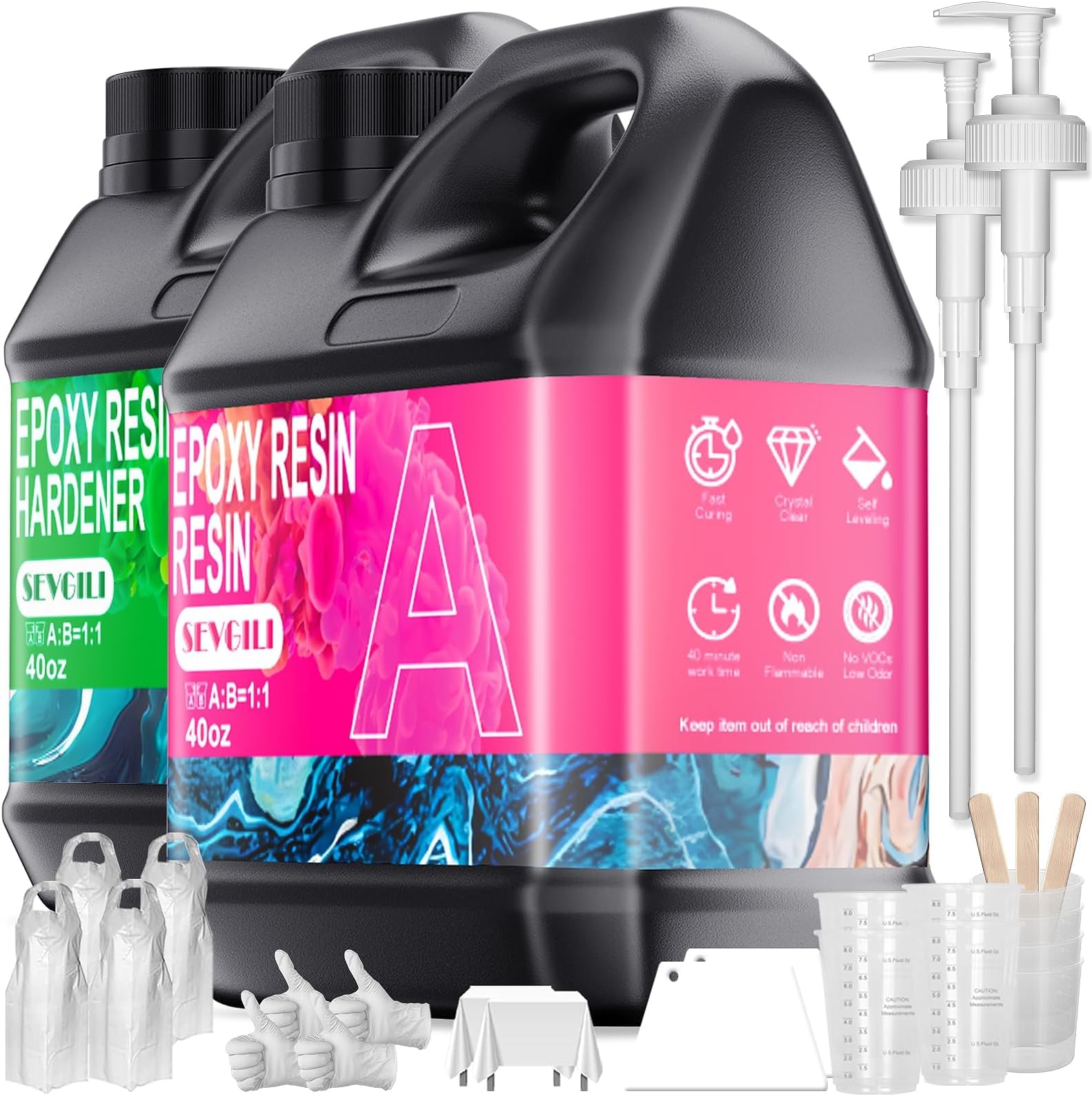 Epoxy Resin Kit, Crystal Clear Epoxy Resin, Bubble Free, Anti Yellowing Art Resin, Suitable for Casting, DIY, Resin Art, Molds, Jewelry, Easy to Use