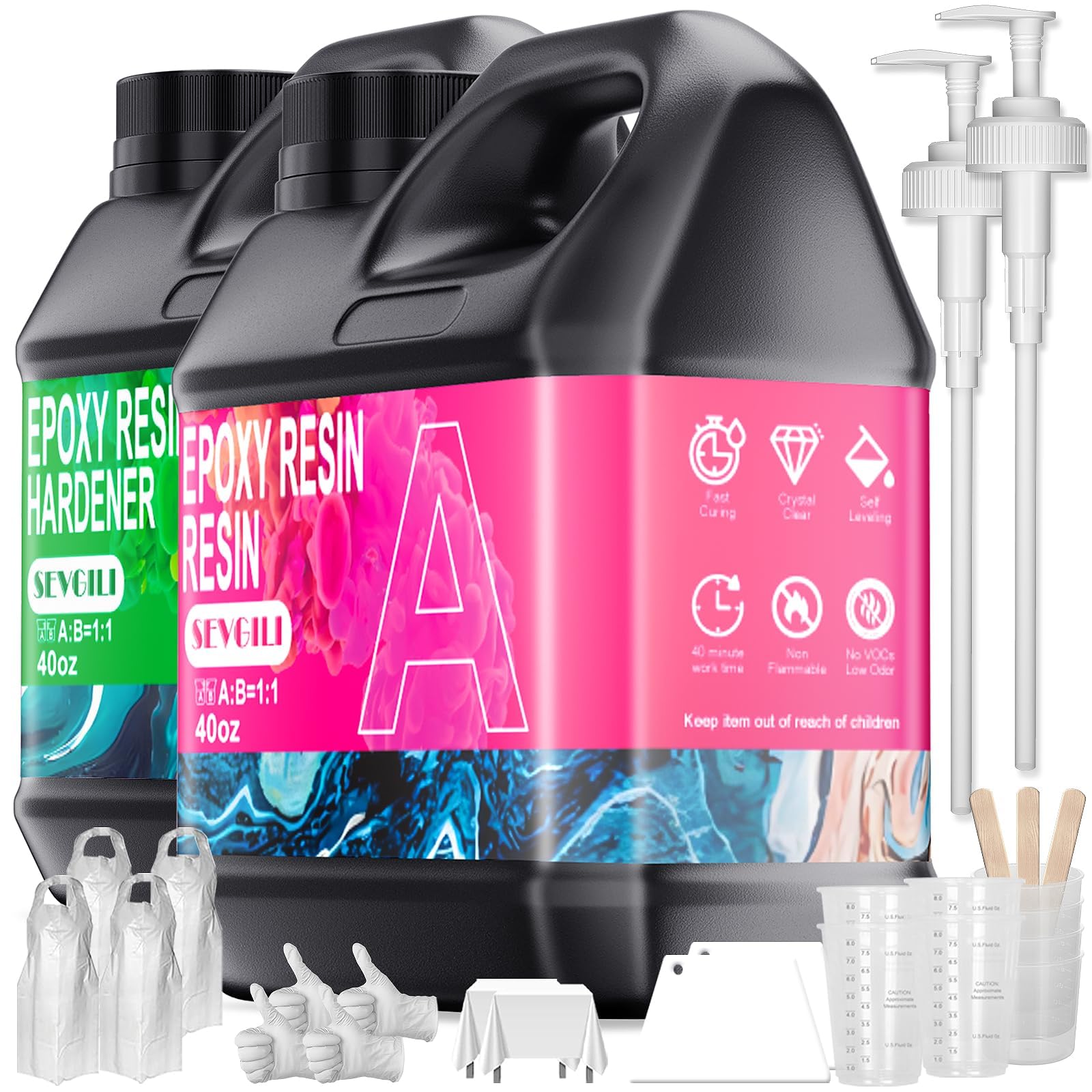 Epoxy Resin Kit, Crystal Clear Epoxy Resin, Bubble Free, Anti Yellowing Art Resin, Suitable for Casting, DIY, Resin Art, Molds, Jewelry, Easy to Use