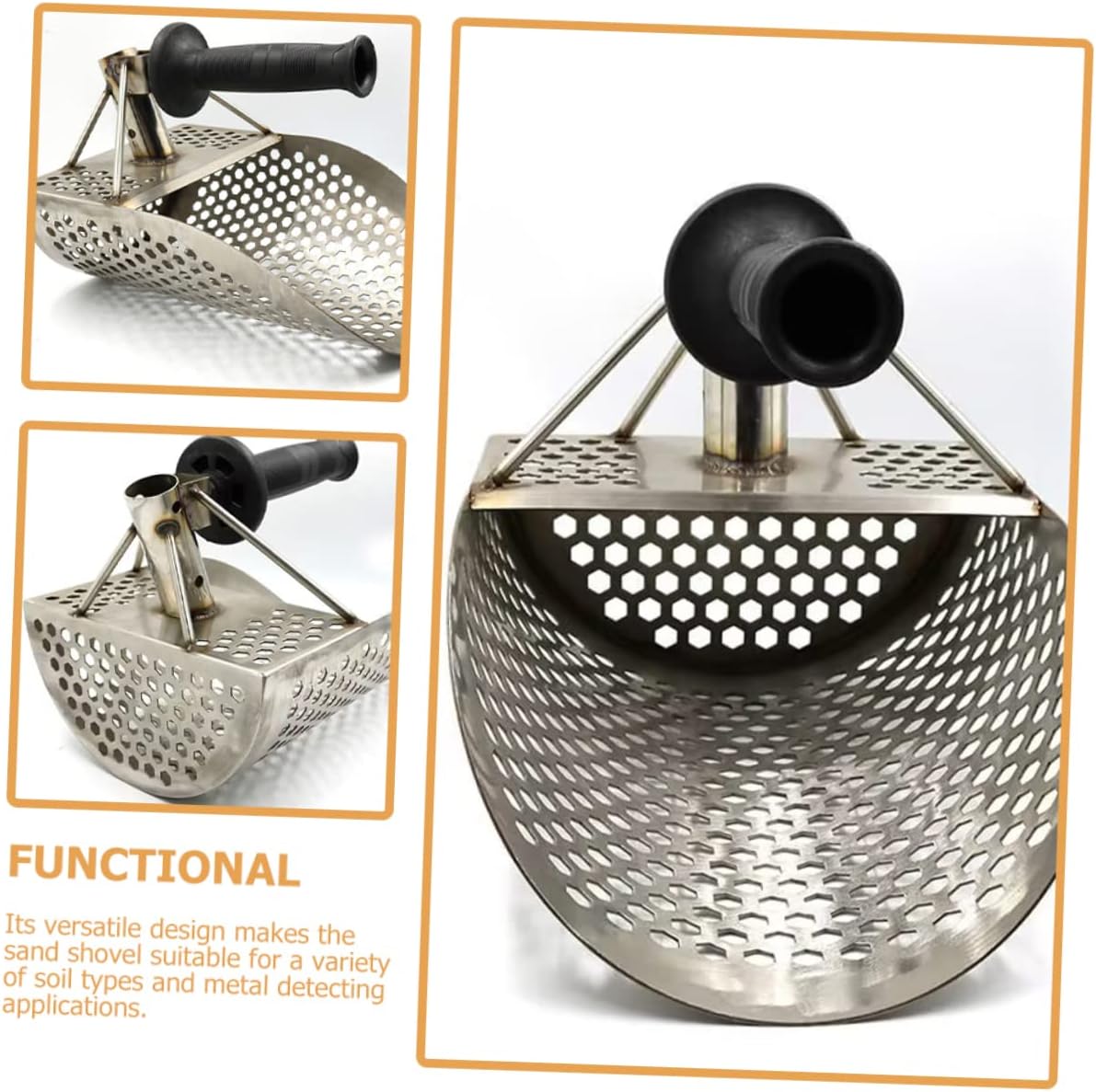 Stainless Steel Sand Scoop for Metal Detecting Durable Sand Shovels with Long Handle for Beach Treasure Hunts and Sand Sifting Activities
