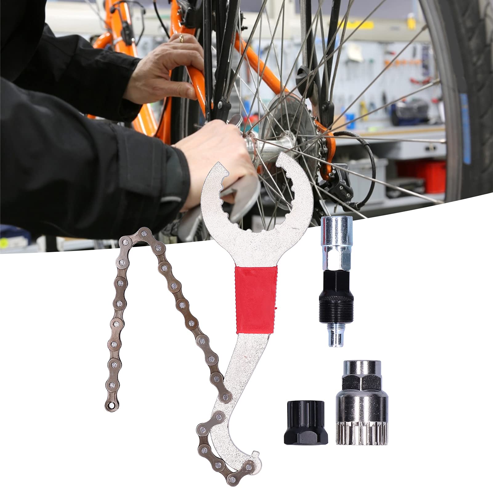 Herramienta para anillo de bloqueo de cassette, herramienta para quitar ruedas, herramienta para cadena de bicicleta, látigo de cadena, piñón, kit de reparación de bicicletas 3 en 1, herramienta par