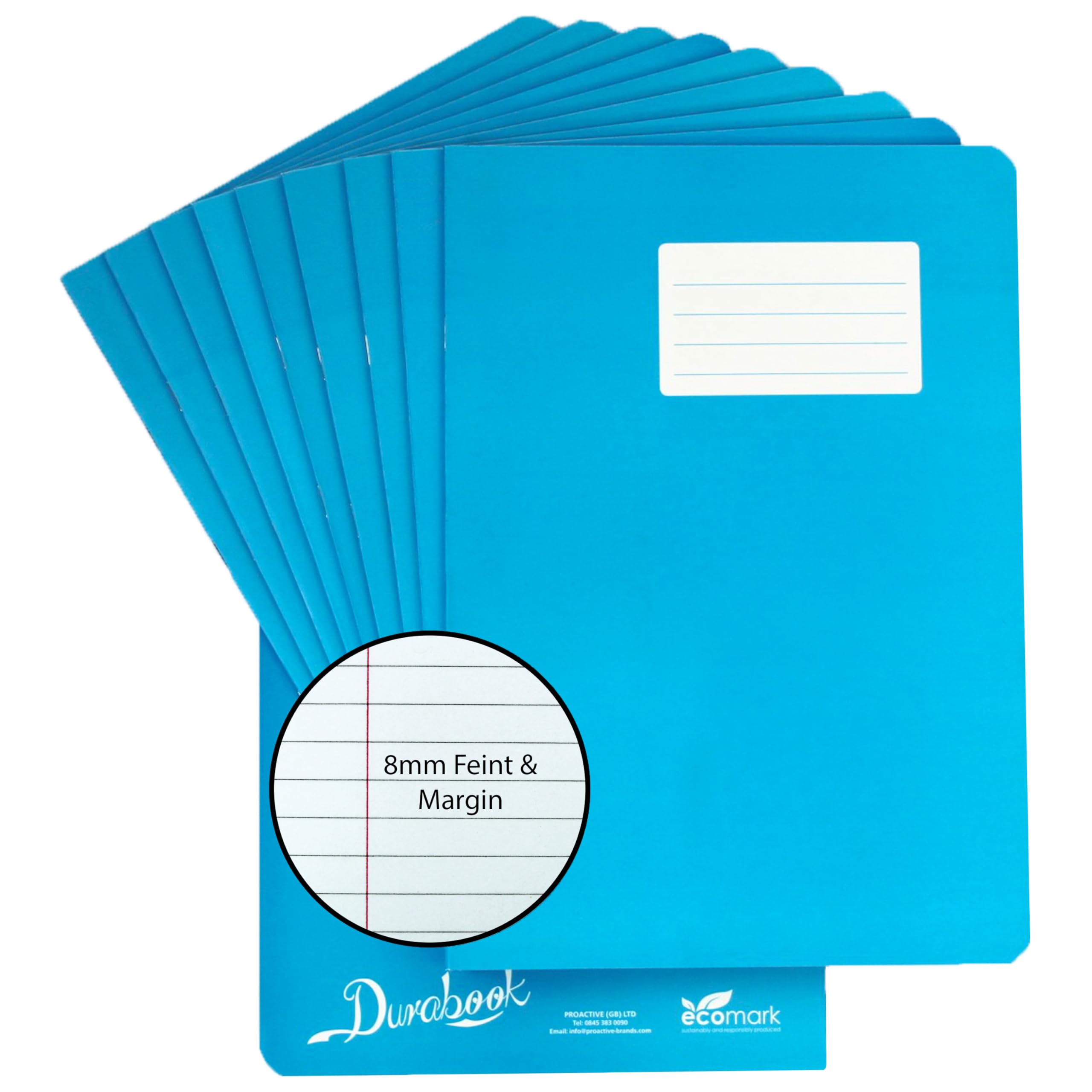 Durabook A4 8mm F&M Light Blue Exercise Books Pack of 10, 80 Page School Exercise Book