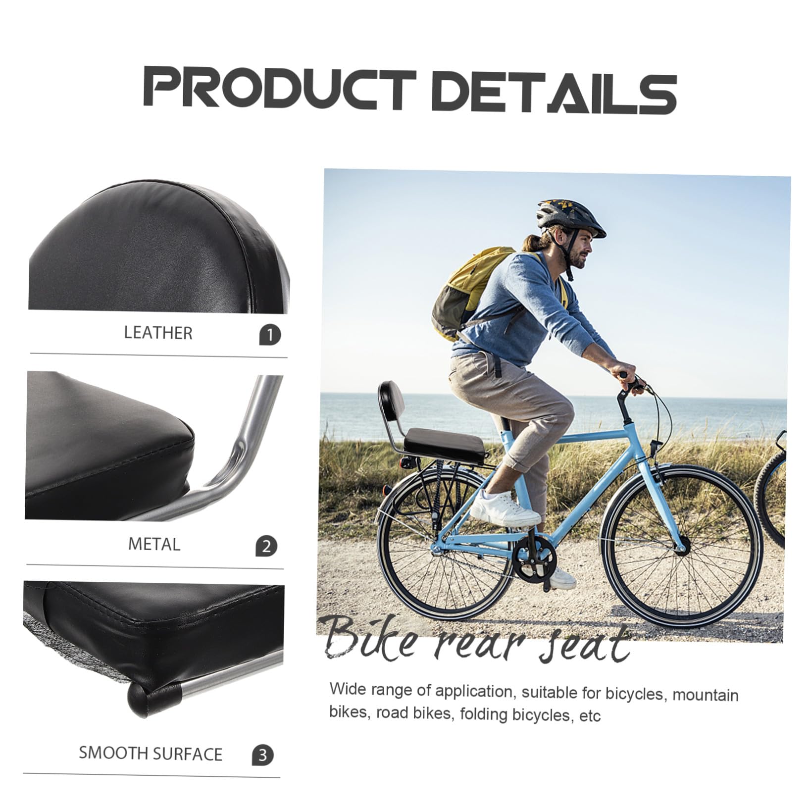 Galpada Fahrradsattel mit Rückenlehne, Leder Metall, Schwarz