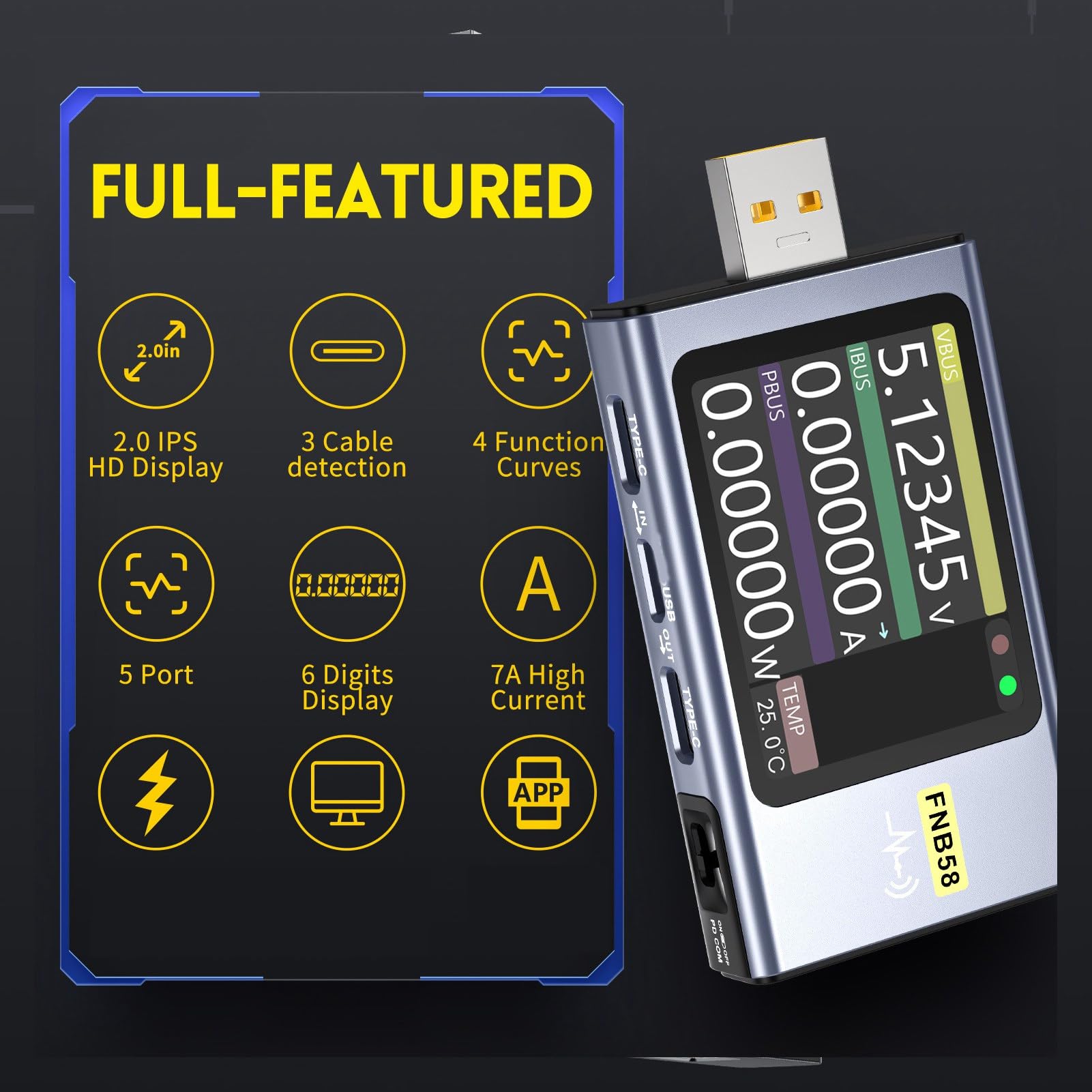Miernik Napięcia USB Tester USB 4-28V 0-7A 0-140W Wyświetlacz LCD HD Typ C Tester Szybkiego ładowania Woltomierz-amperomierz dla PD2.0 PD3.0 QC2.0 QC3.0